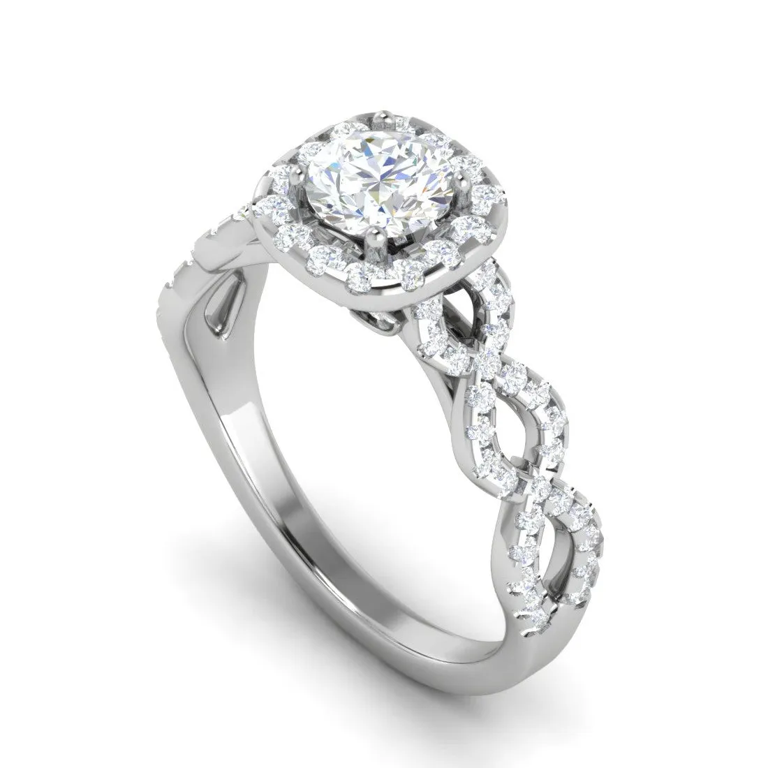 0.50 cts Solitaire Halo Diamond Twisted Shank Platinum Ring JL PT RH RD 265