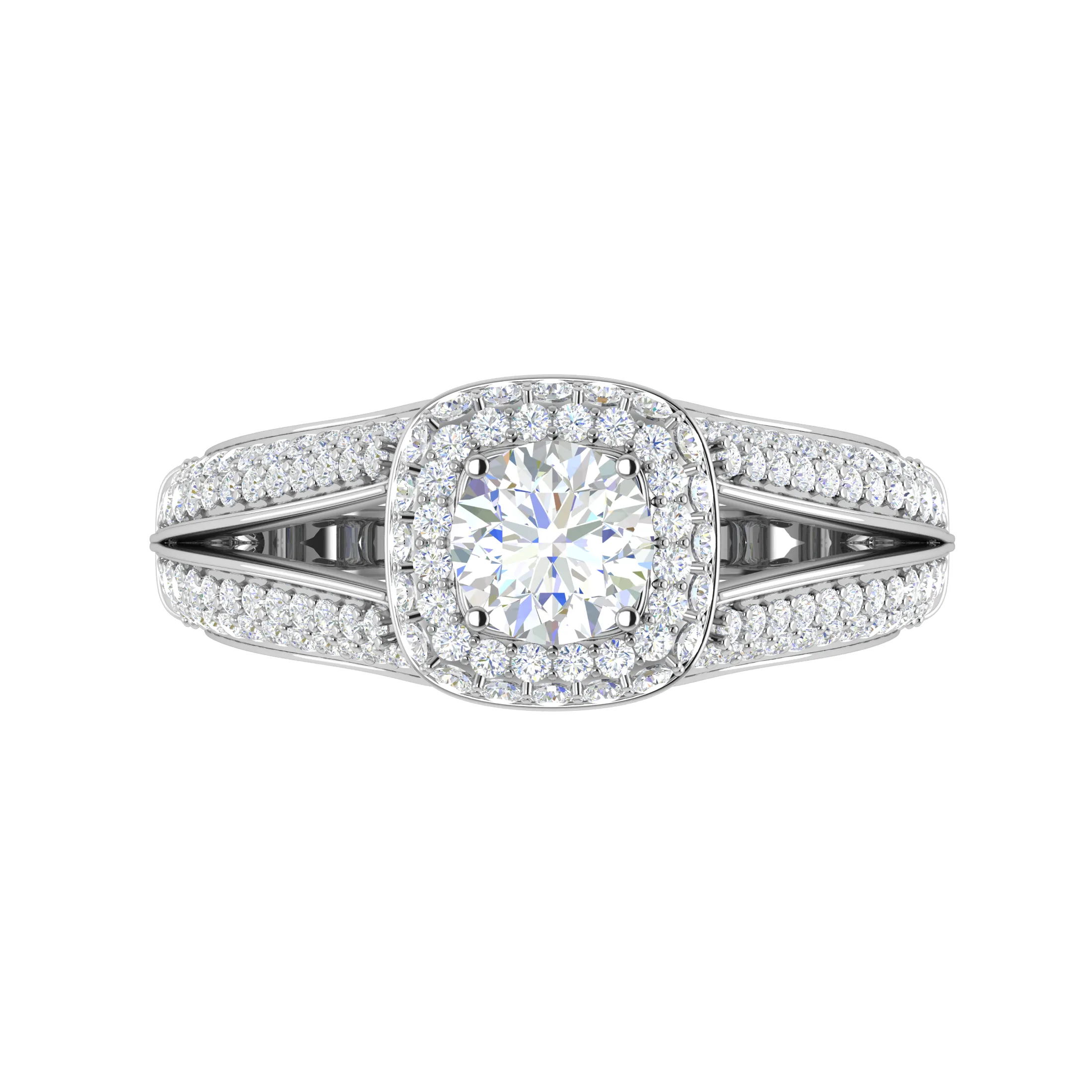 0.50 cts Solitaire Square Double Halo Diamond Split Shank Platinum Ring JL PT RH RD 194