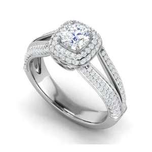0.50 cts Solitaire Square Double Halo Diamond Split Shank Platinum Ring JL PT RH RD 194