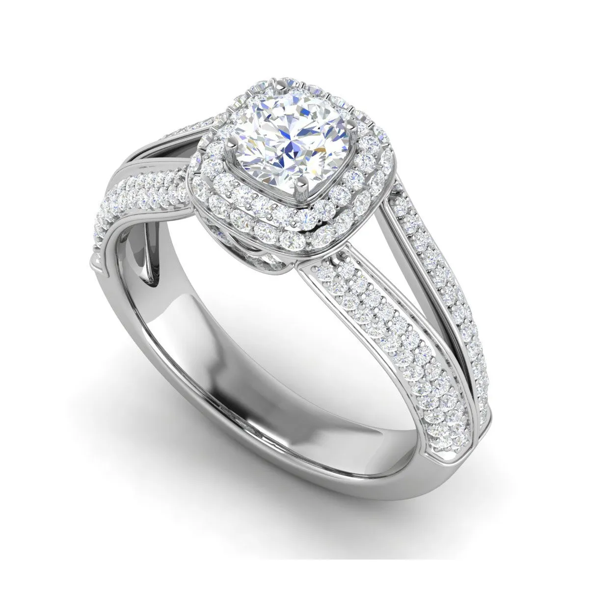 0.50 cts Solitaire Square Double Halo Diamond Split Shank Platinum Ring JL PT RH RD 194