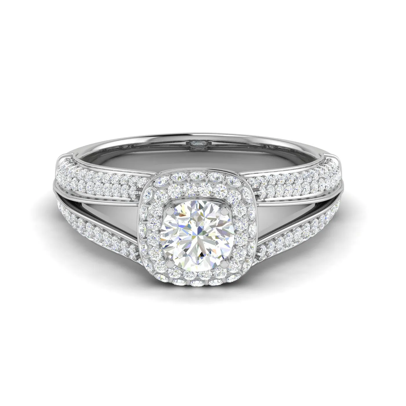 0.50 cts Solitaire Square Double Halo Diamond Split Shank Platinum Ring JL PT RH RD 194