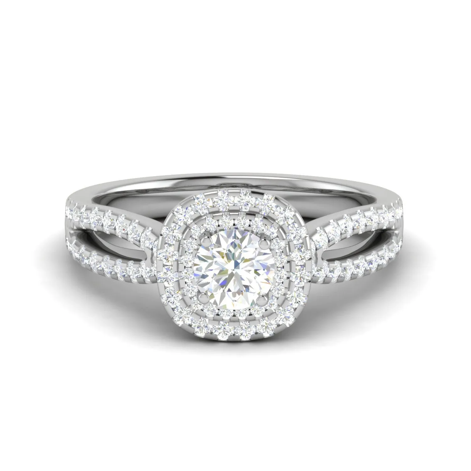 0.50 cts Solitaire Square Double Halo Diamond Split Shank Platinum Ring JL PT RH RD 281