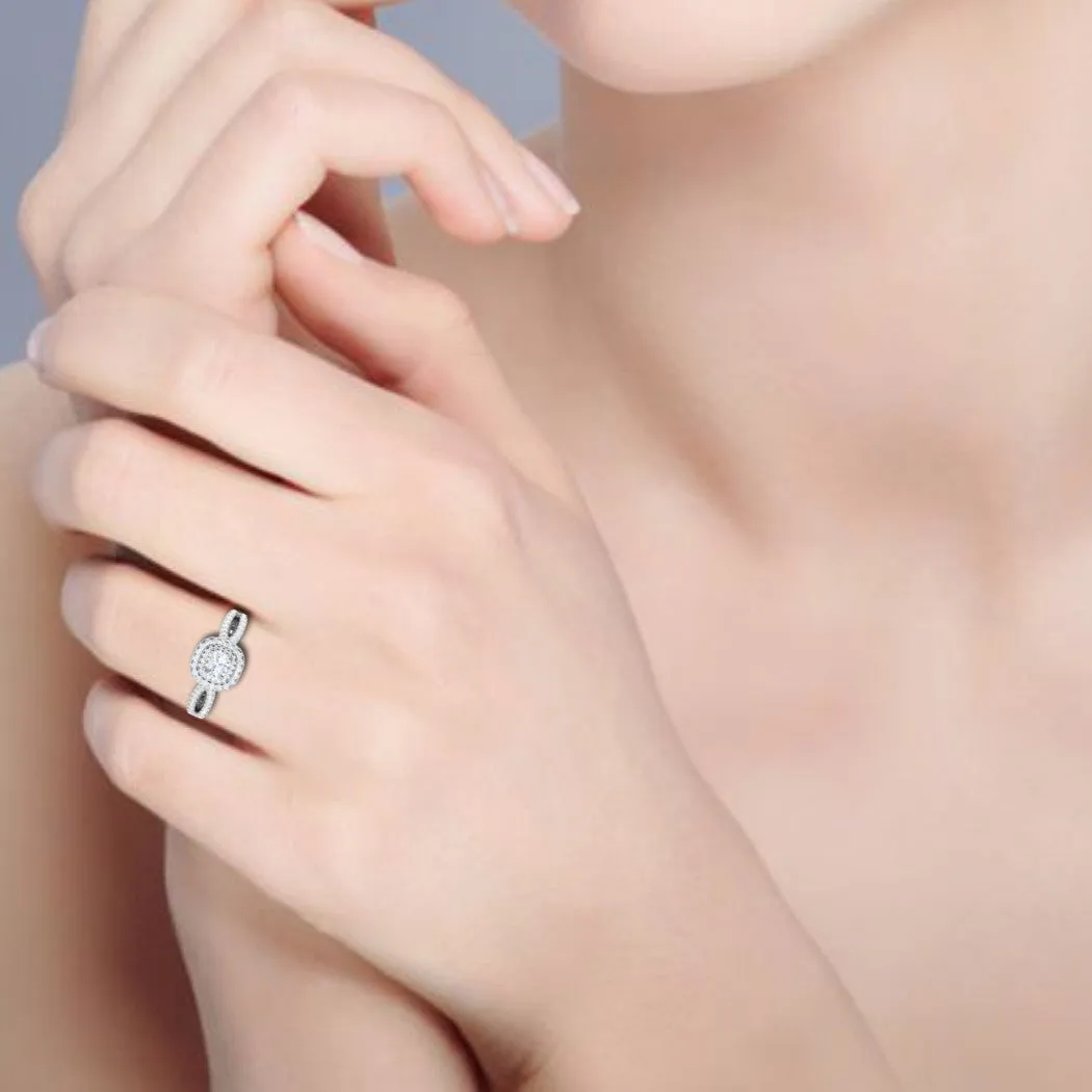 0.50 cts Solitaire Square Double Halo Diamond Split Shank Platinum Ring JL PT RH RD 281