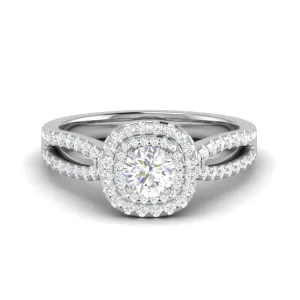 0.50 cts Solitaire Square Double Halo Diamond Split Shank Platinum Ring JL PT RH RD 281
