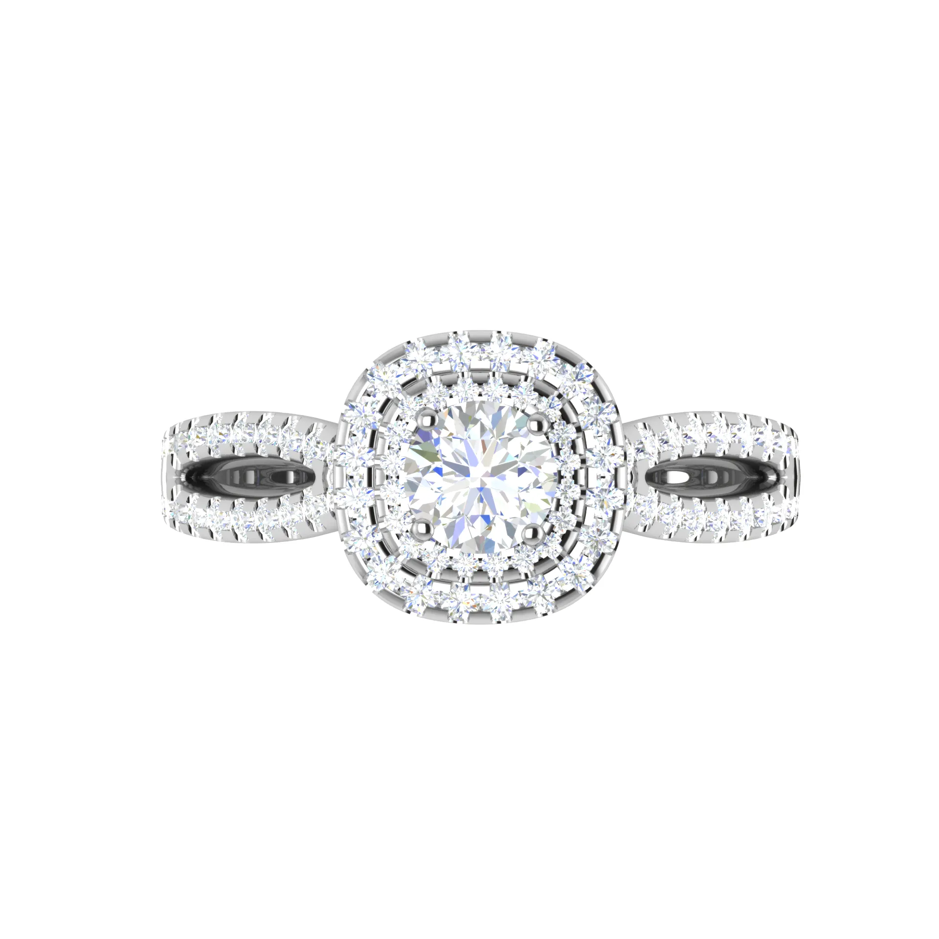 0.50 cts Solitaire Square Double Halo Diamond Split Shank Platinum Ring JL PT RH RD 281