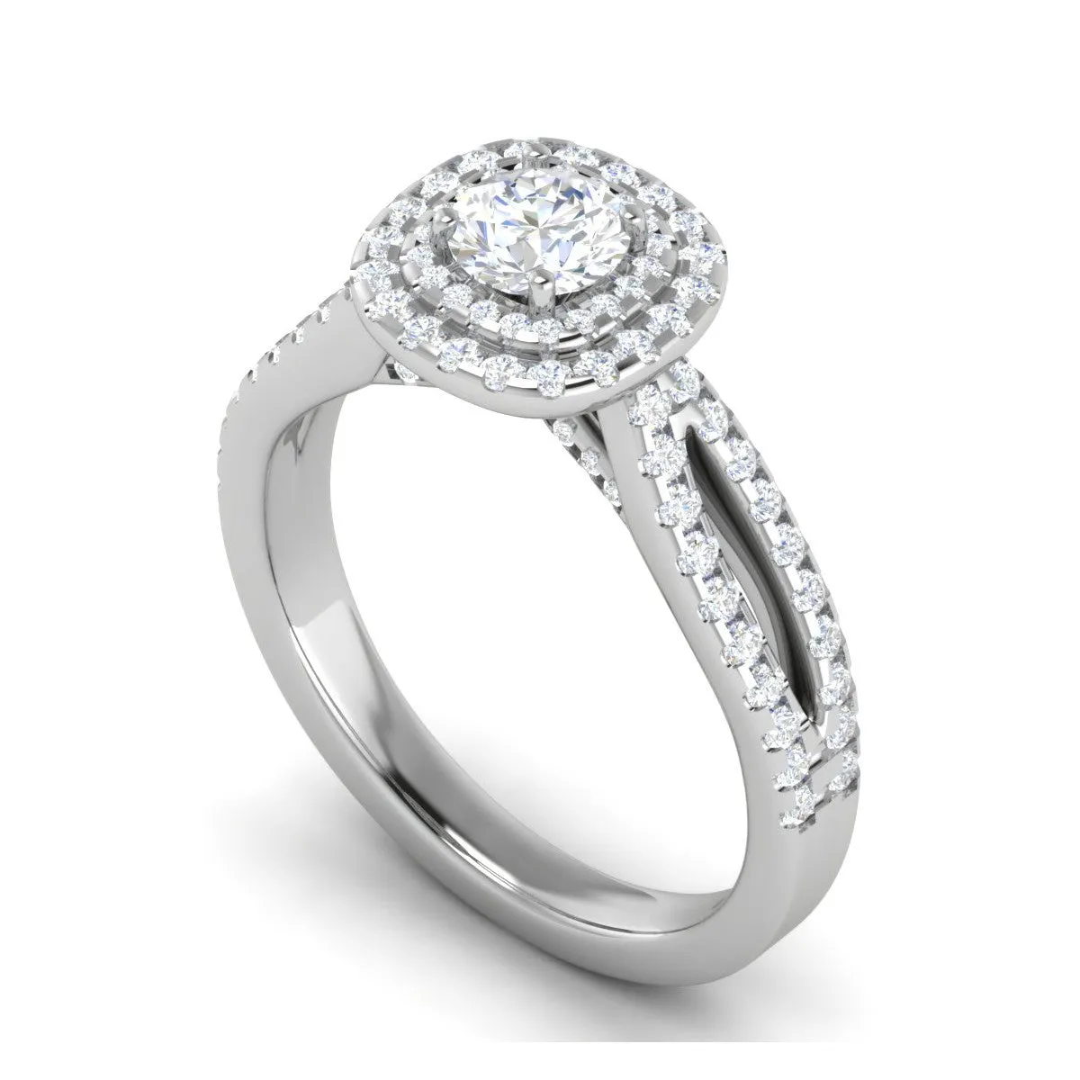 0.50 cts Solitaire Square Double Halo Diamond Split Shank Platinum Ring JL PT RH RD 281