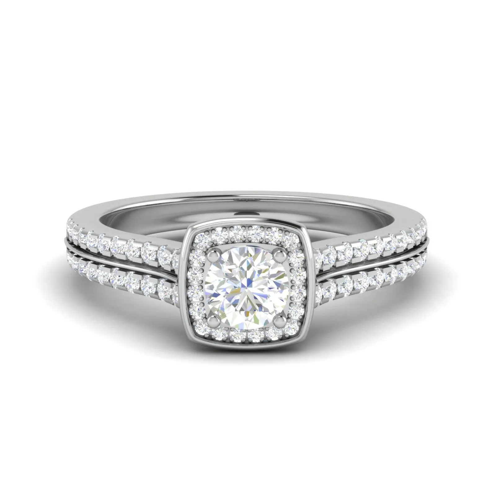 0.50 cts Solitaire Square Halo Diamond Split Shank Platinum Ring JL PT RH RD 262