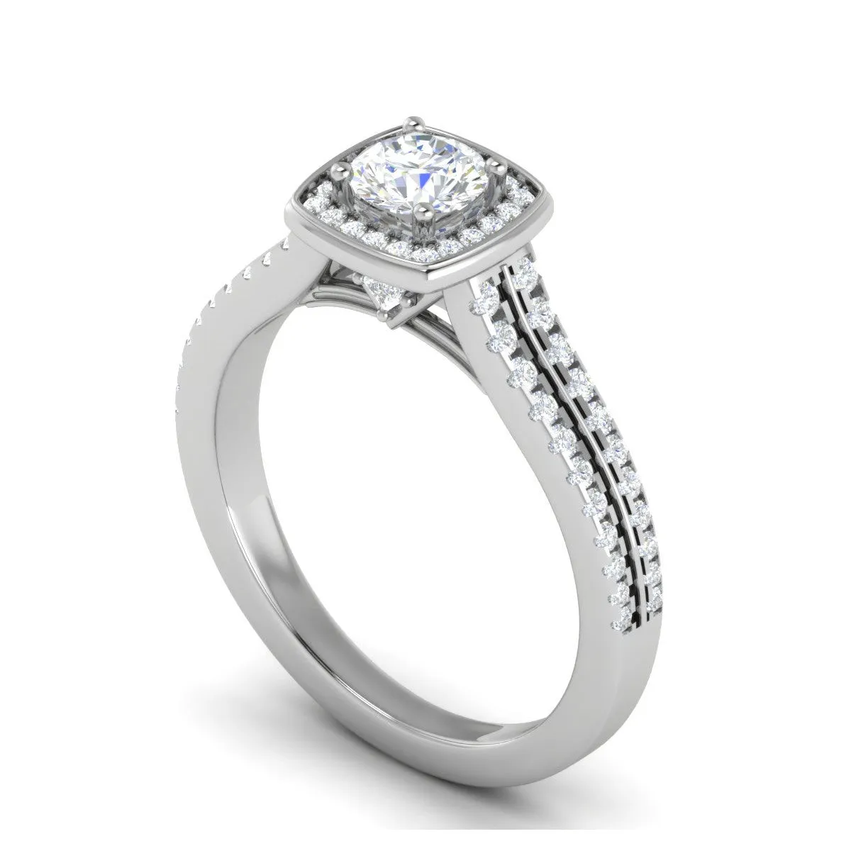 0.50 cts Solitaire Square Halo Diamond Split Shank Platinum Ring JL PT RH RD 262