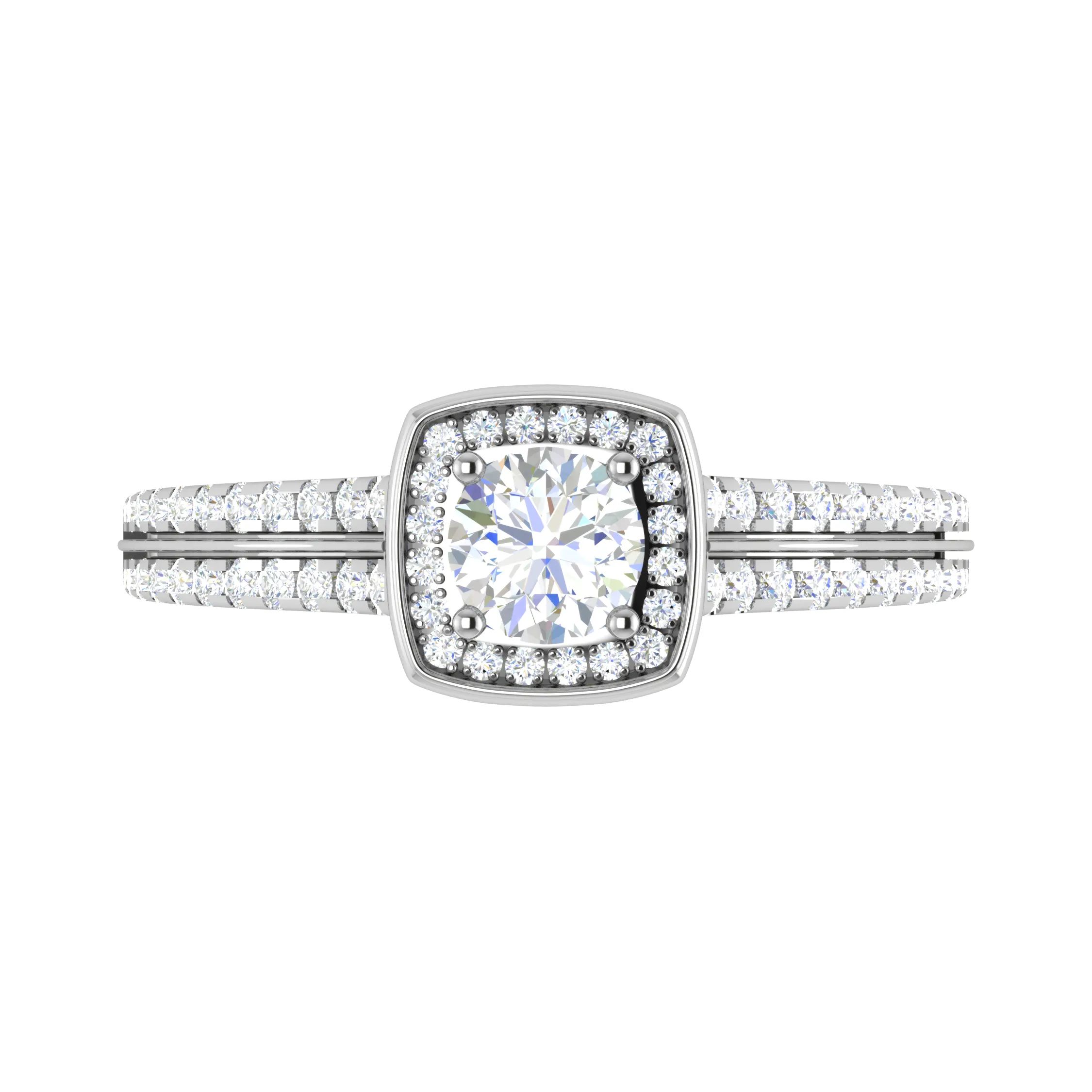 0.50 cts Solitaire Square Halo Diamond Split Shank Platinum Ring JL PT RH RD 262