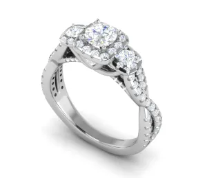 0.50 cts Solitaire Square Halo Twisted Shank Platinum Ring JL PT R3 RD 172