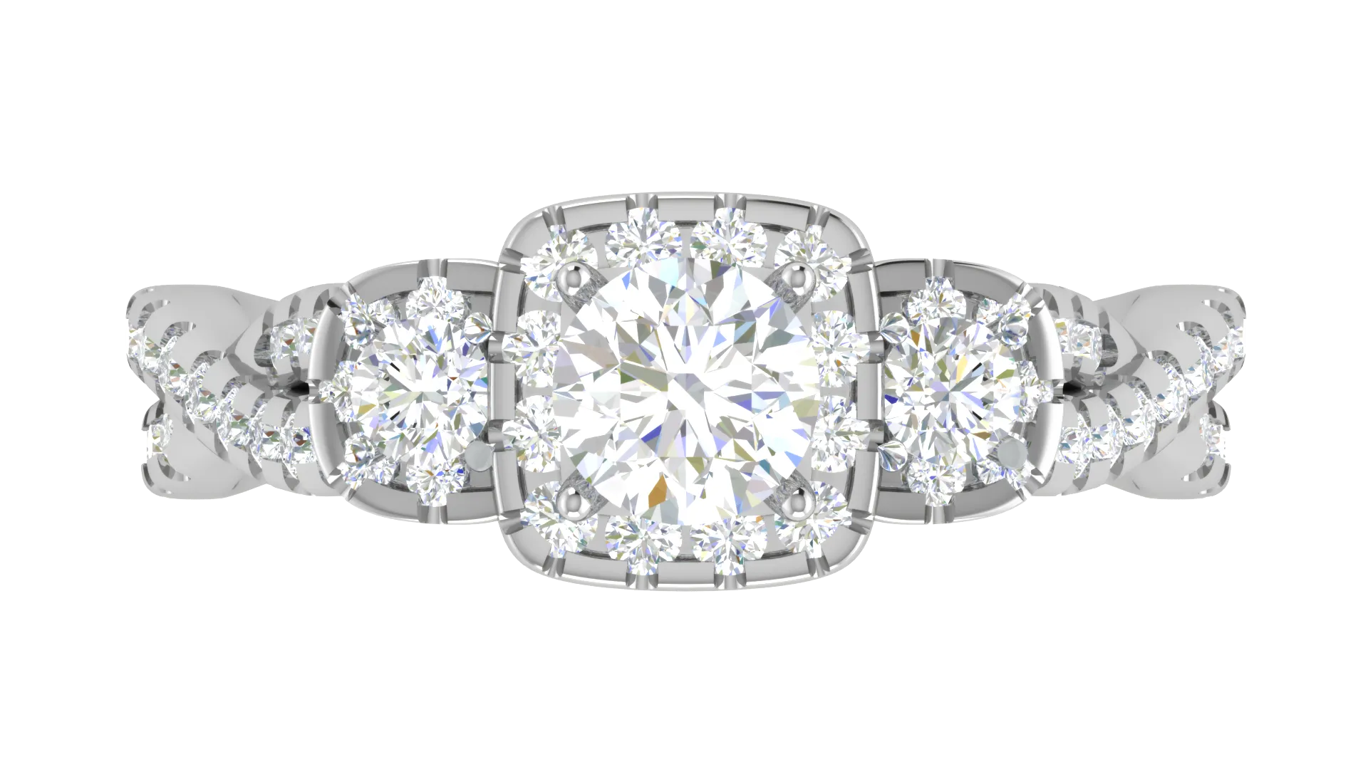 0.50 cts Solitaire Square Halo Twisted Shank Platinum Ring JL PT R3 RD 172