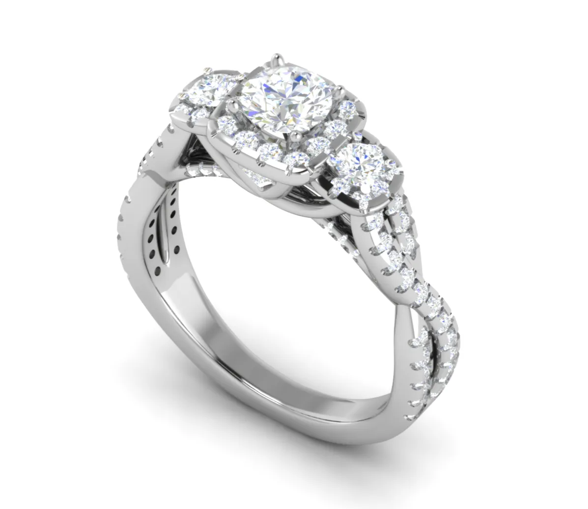 0.50 cts Solitaire Square Halo Twisted Shank Platinum Ring JL PT R3 RD 172