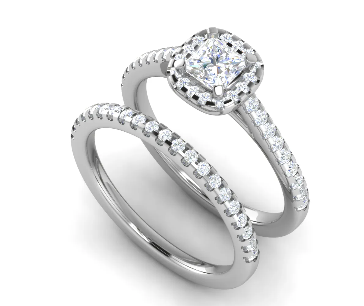0.50cts Princess Cut Solitaire Halo Diamond Split Shank Platinum Ring JL PT RH PR 298