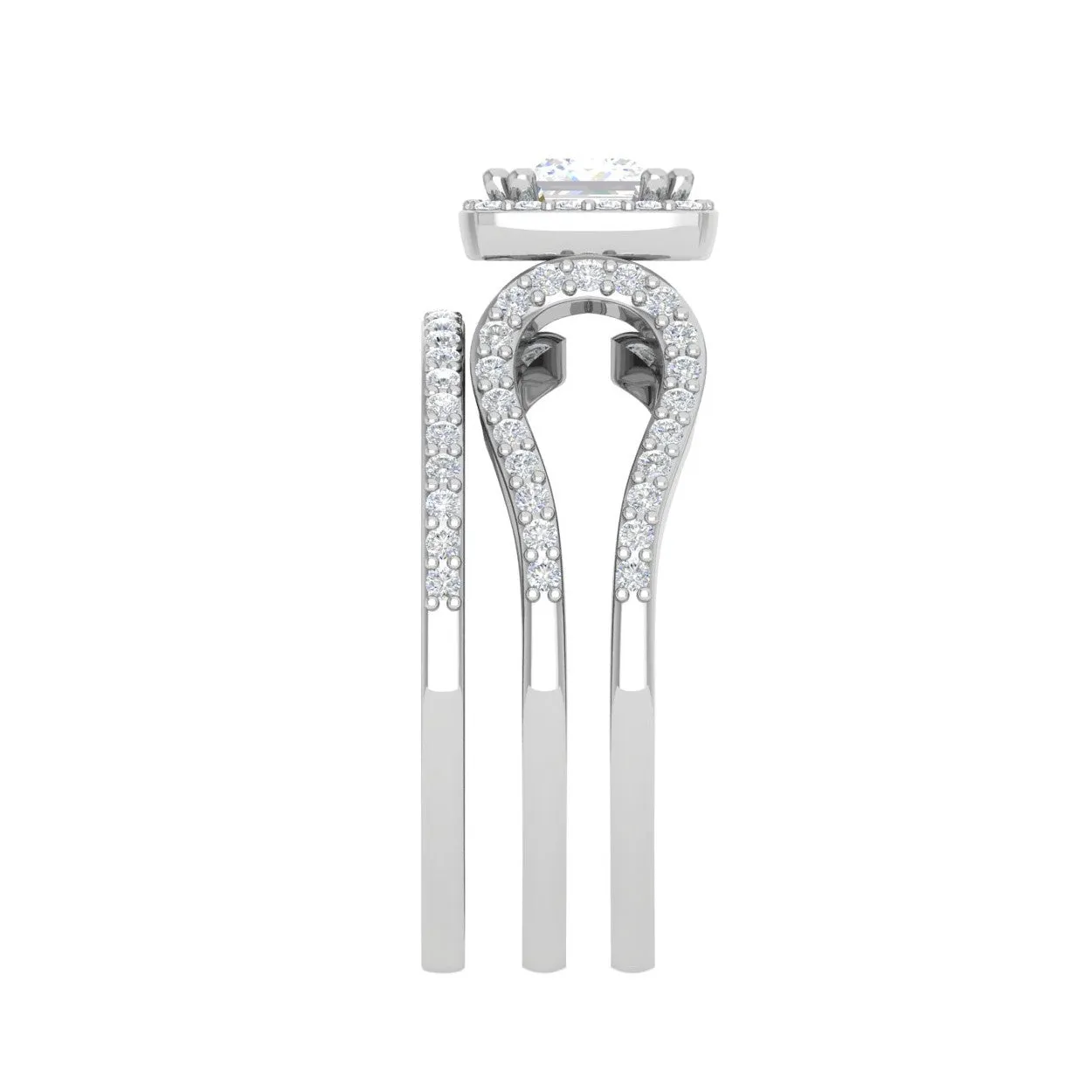 0.50cts Princess Cut Solitaire Halo Diamond Split Shank Platinum Ring JL PT SF1750