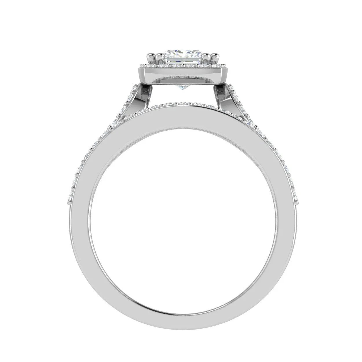 0.50cts Princess Cut Solitaire Halo Diamond Split Shank Platinum Ring JL PT SF1750