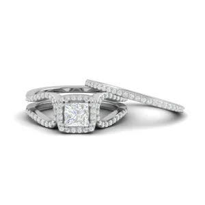 0.50cts Princess Cut Solitaire Halo Diamond Split Shank Platinum Ring JL PT SF1750