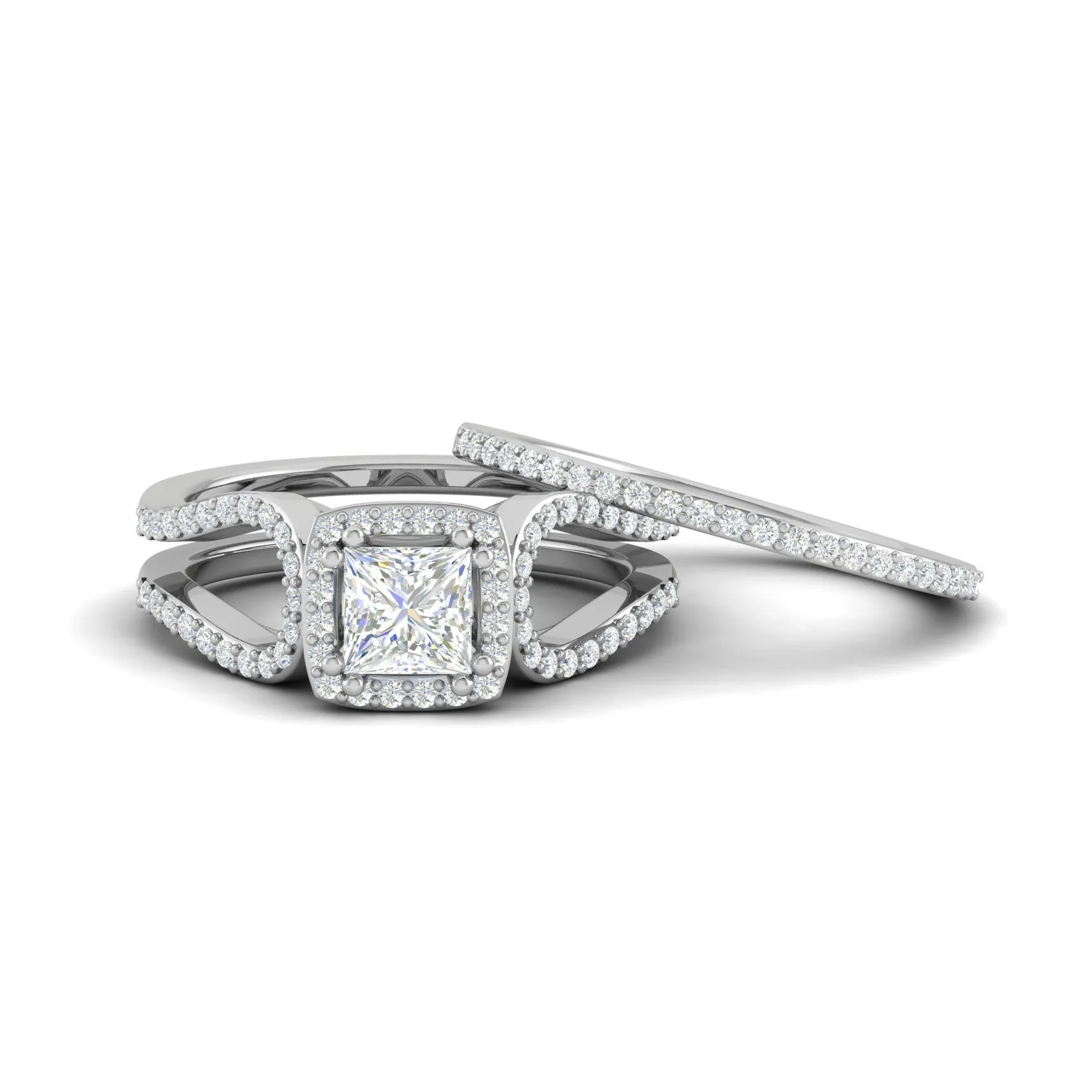 0.50cts Princess Cut Solitaire Halo Diamond Split Shank Platinum Ring JL PT SF1750