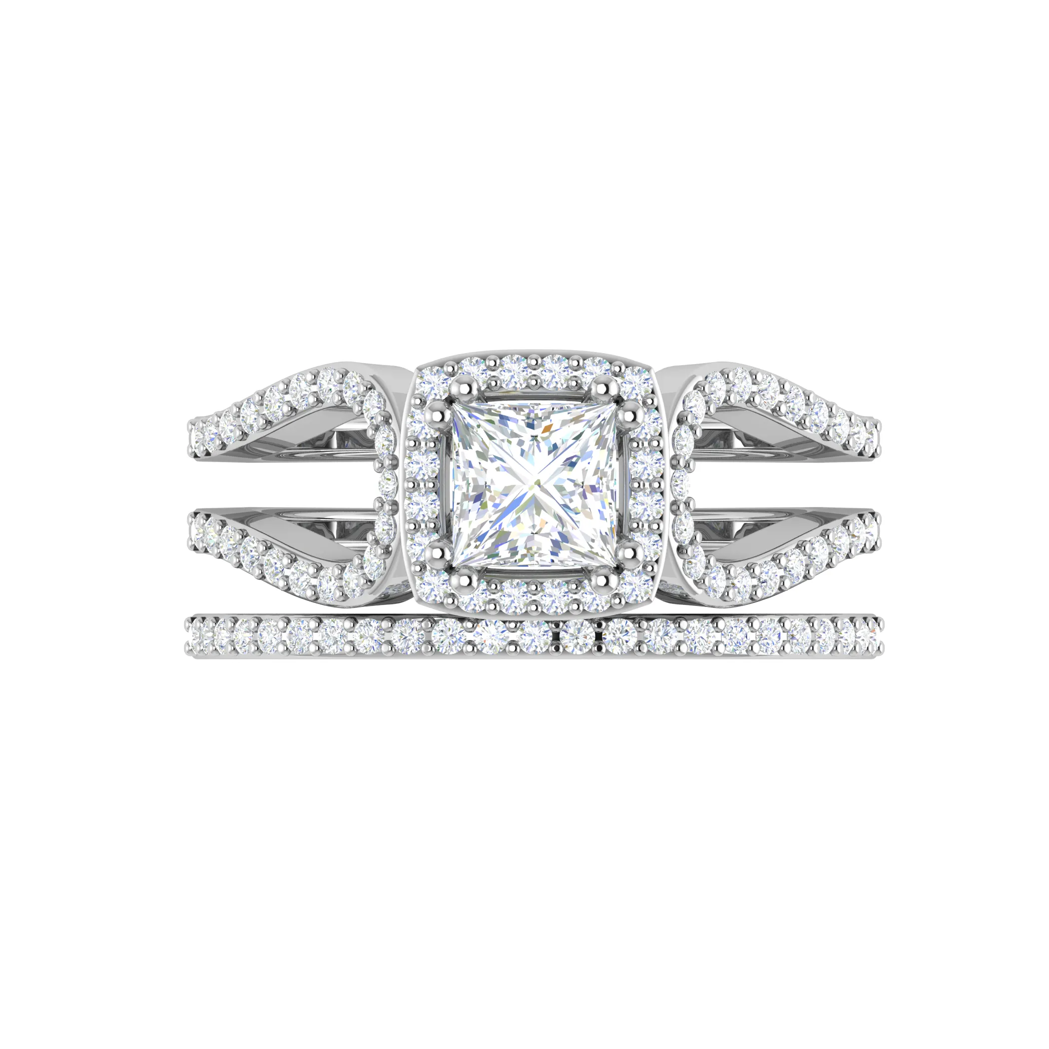0.50cts Princess Cut Solitaire Halo Diamond Split Shank Platinum Ring JL PT SF1750