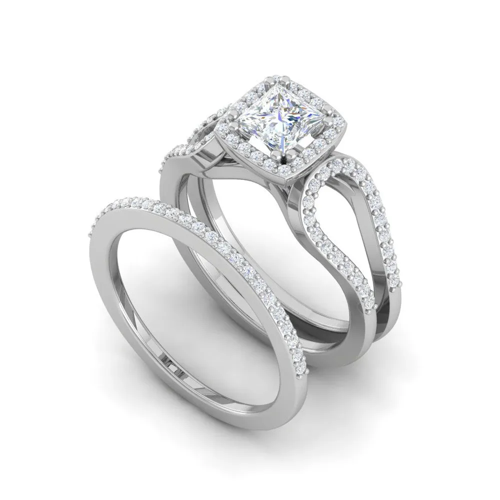 0.50cts Princess Cut Solitaire Halo Diamond Split Shank Platinum Ring JL PT SF1750