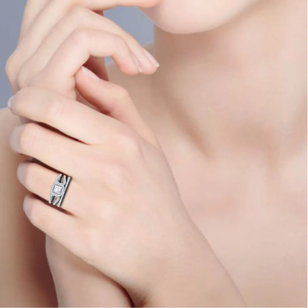 0.50cts Princess Cut Solitaire Halo Diamond Split Shank Platinum Ring JL PT SF1750