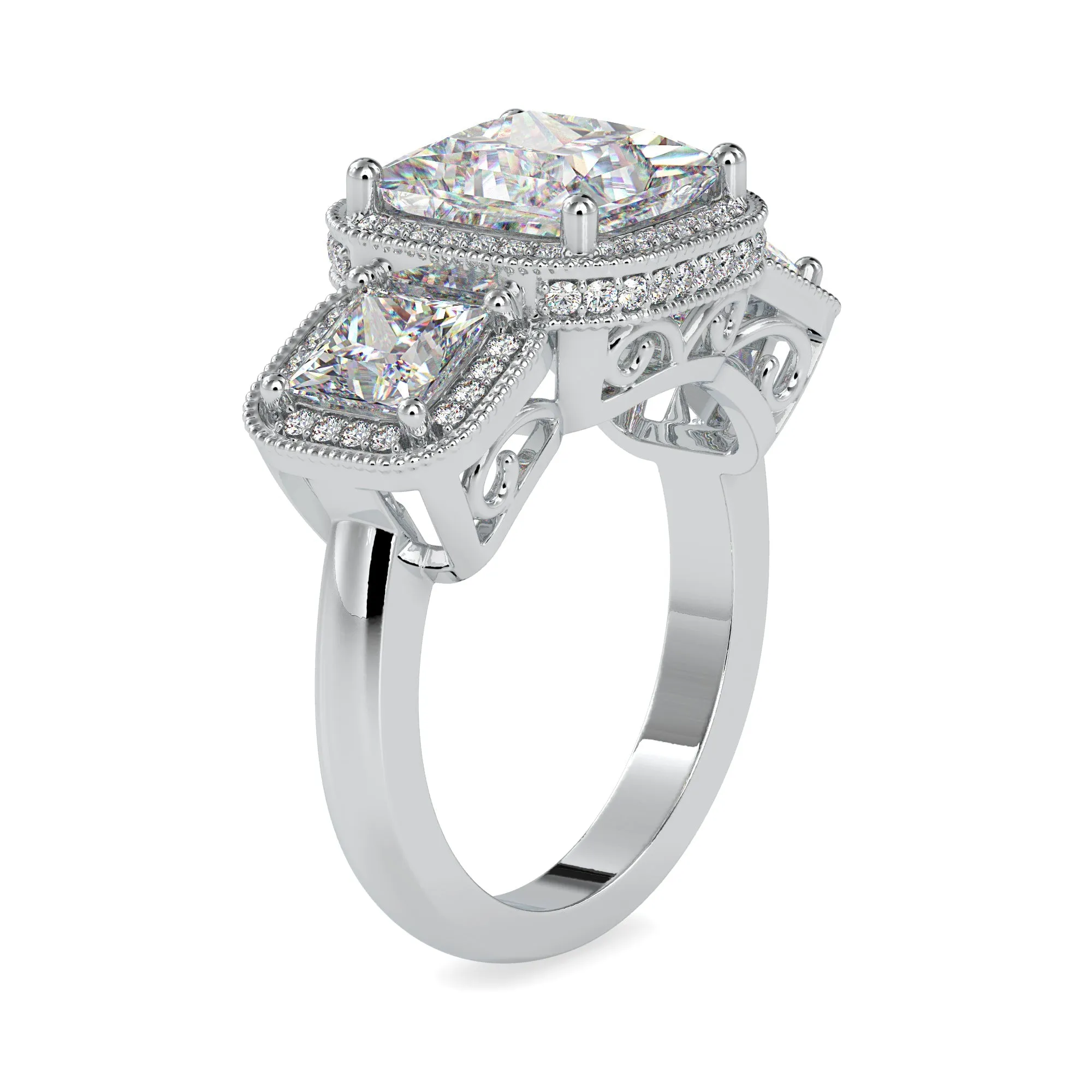 0.50cts. Princess Cut Solitaire Platinum Double Halo Engagement Ring JL PT 0038-A