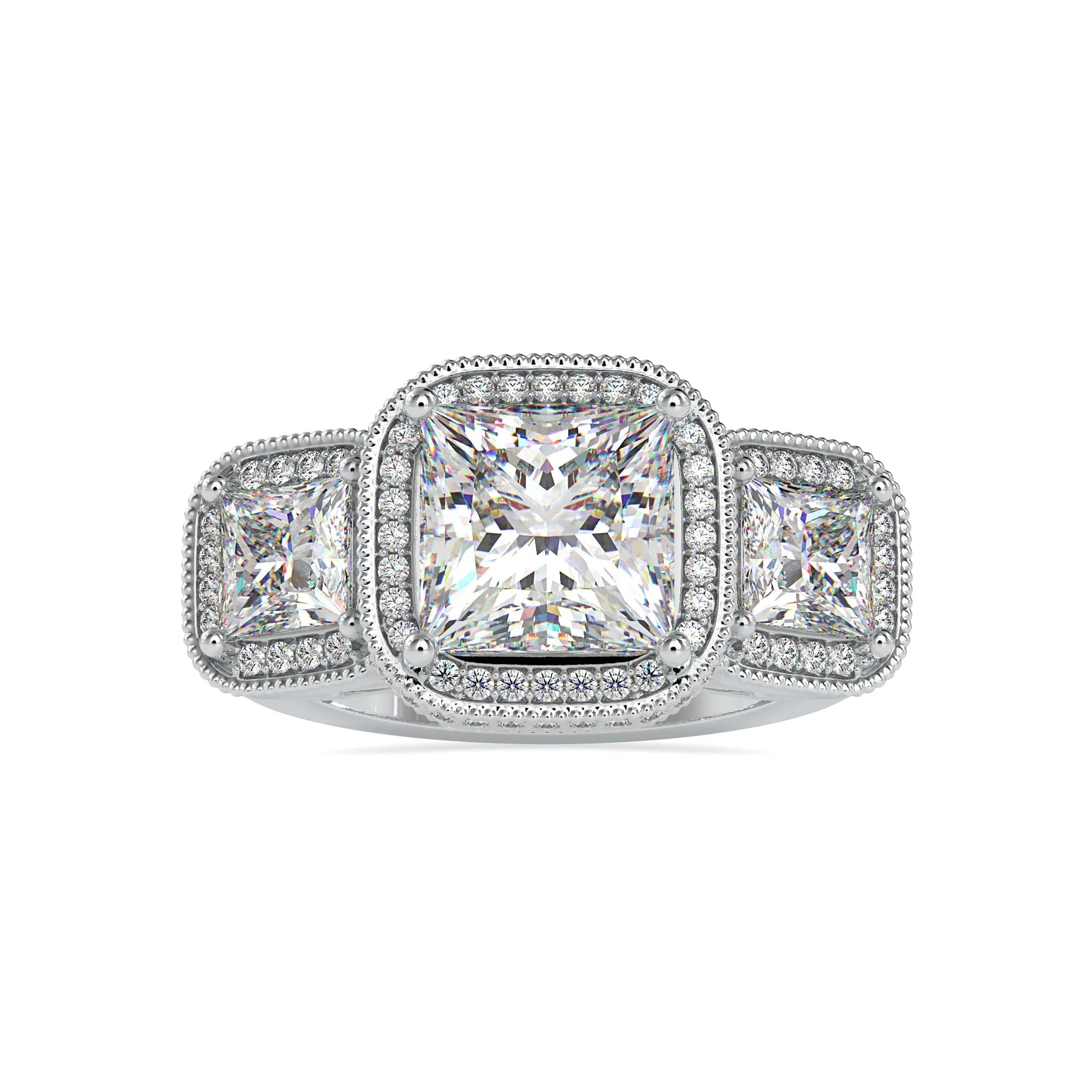 0.50cts. Princess Cut Solitaire Platinum Double Halo Engagement Ring JL PT 0038-A