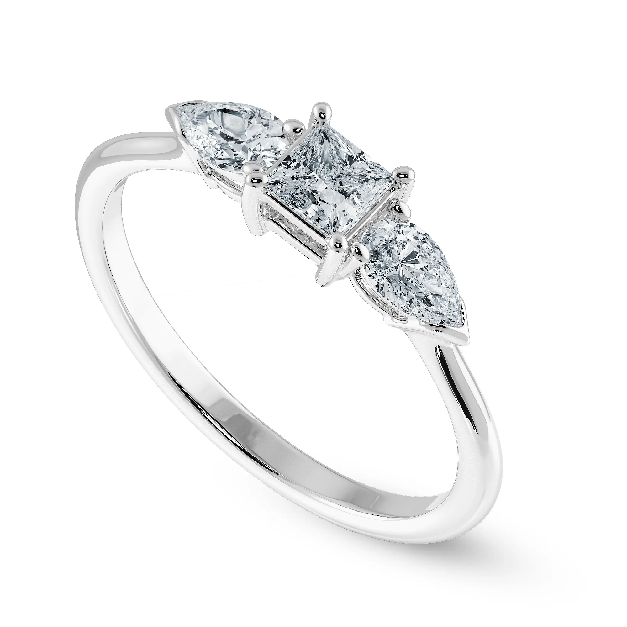 0.50cts Princess Cut Solitaire with Pear Cut Diamond Accents Shank Platinum Ring JL PT 2021-A