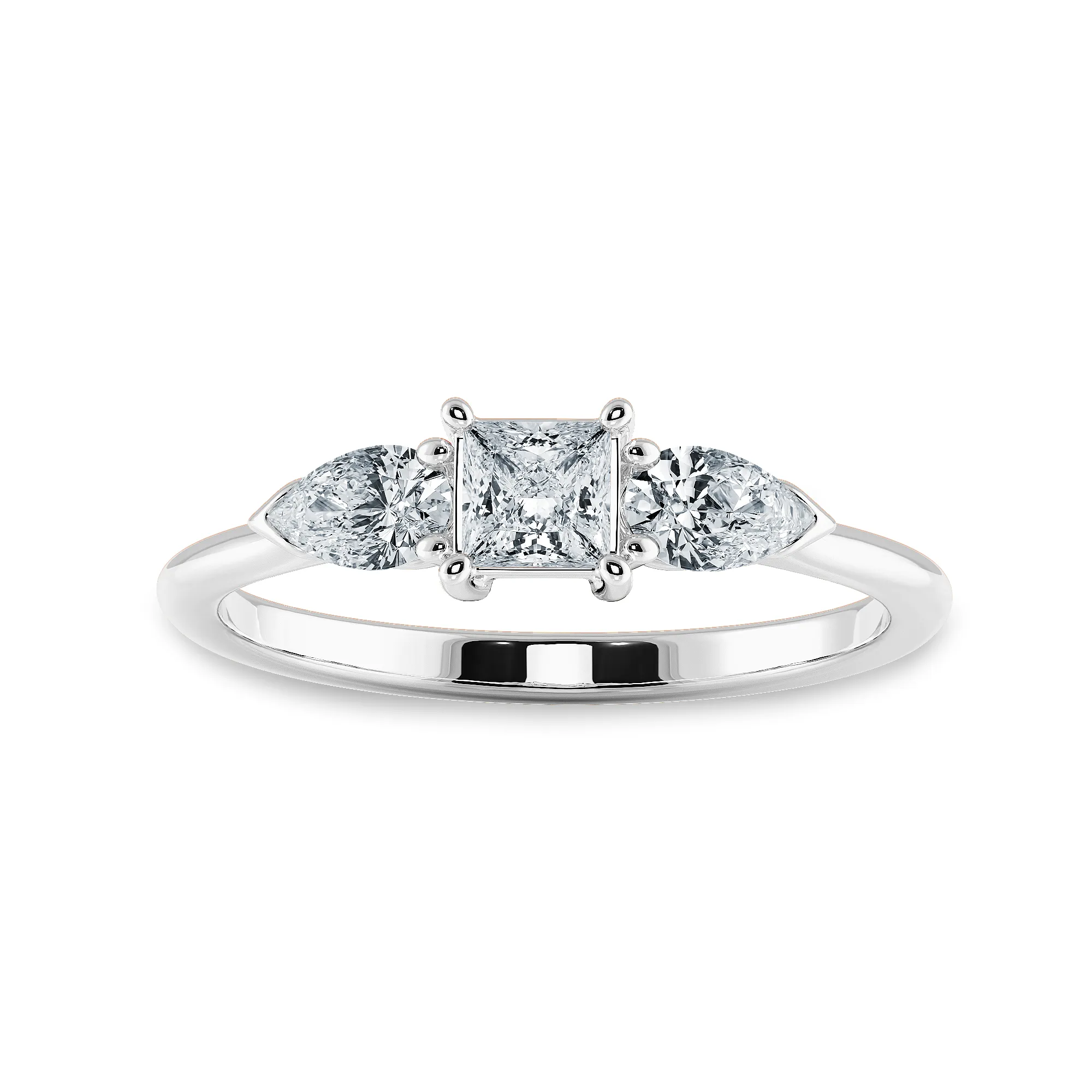 0.50cts Princess Cut Solitaire with Pear Cut Diamond Accents Shank Platinum Ring JL PT 2021-A