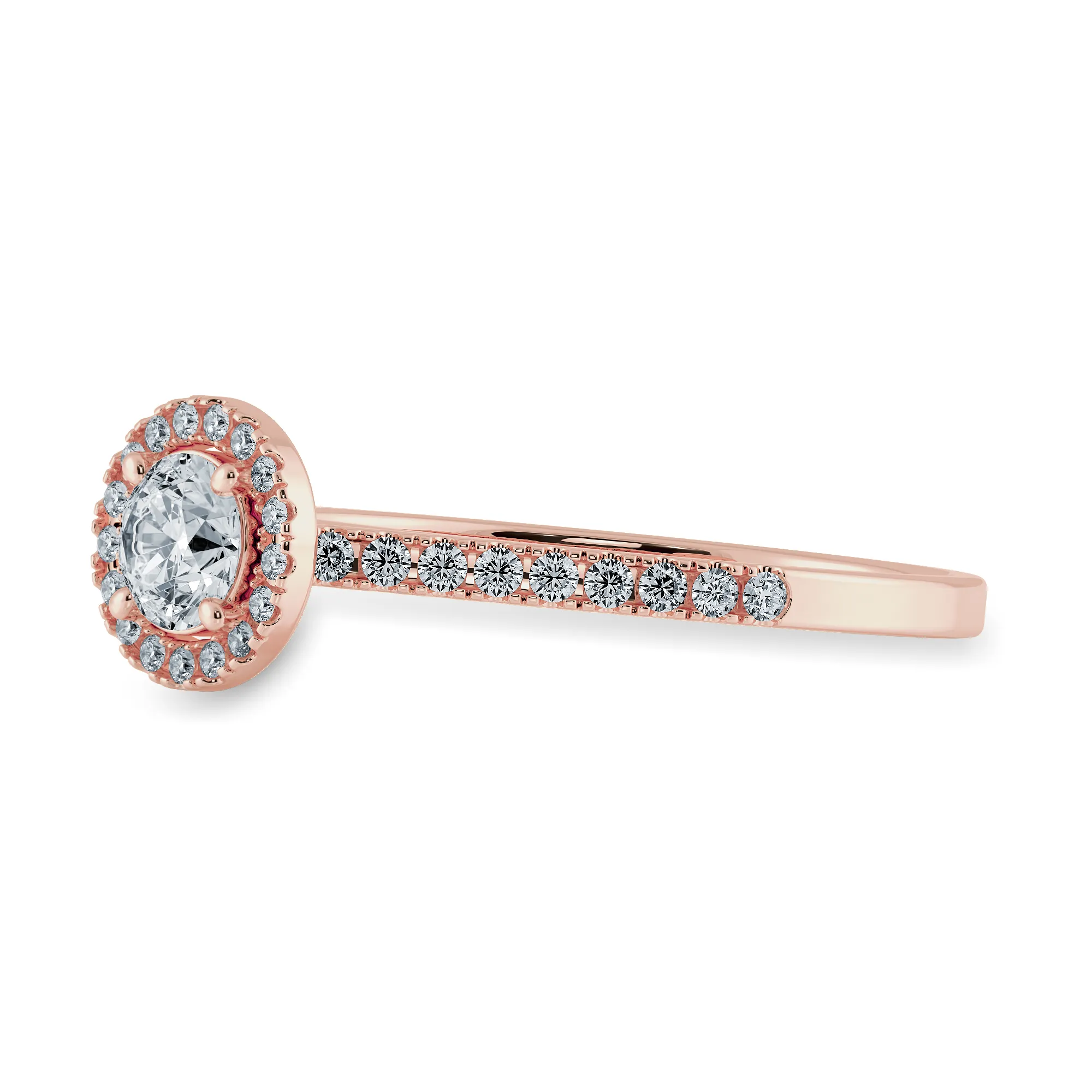 0.50cts. Solitaire Diamond Halo Shank 18K Rose Gold Ring JL AU 1193R-A
