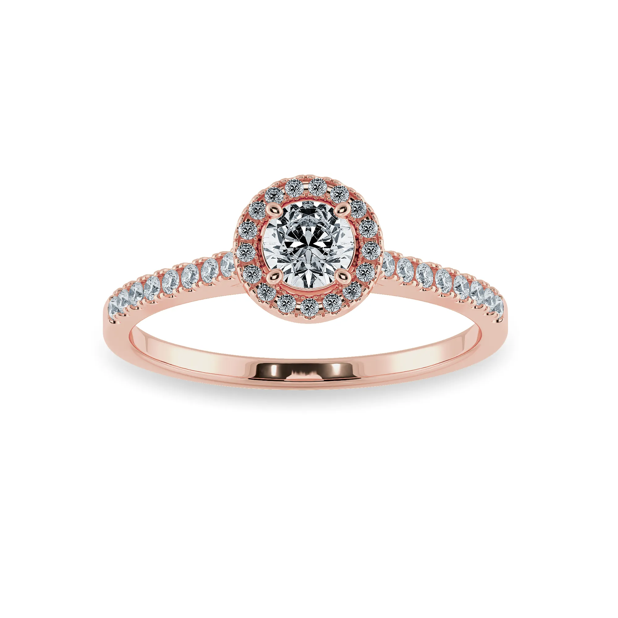 0.50cts. Solitaire Diamond Halo Shank 18K Rose Gold Ring JL AU 1193R-A