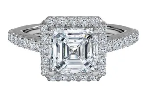 0.70 Asscher Cut Diamond Halo Engagement Ring