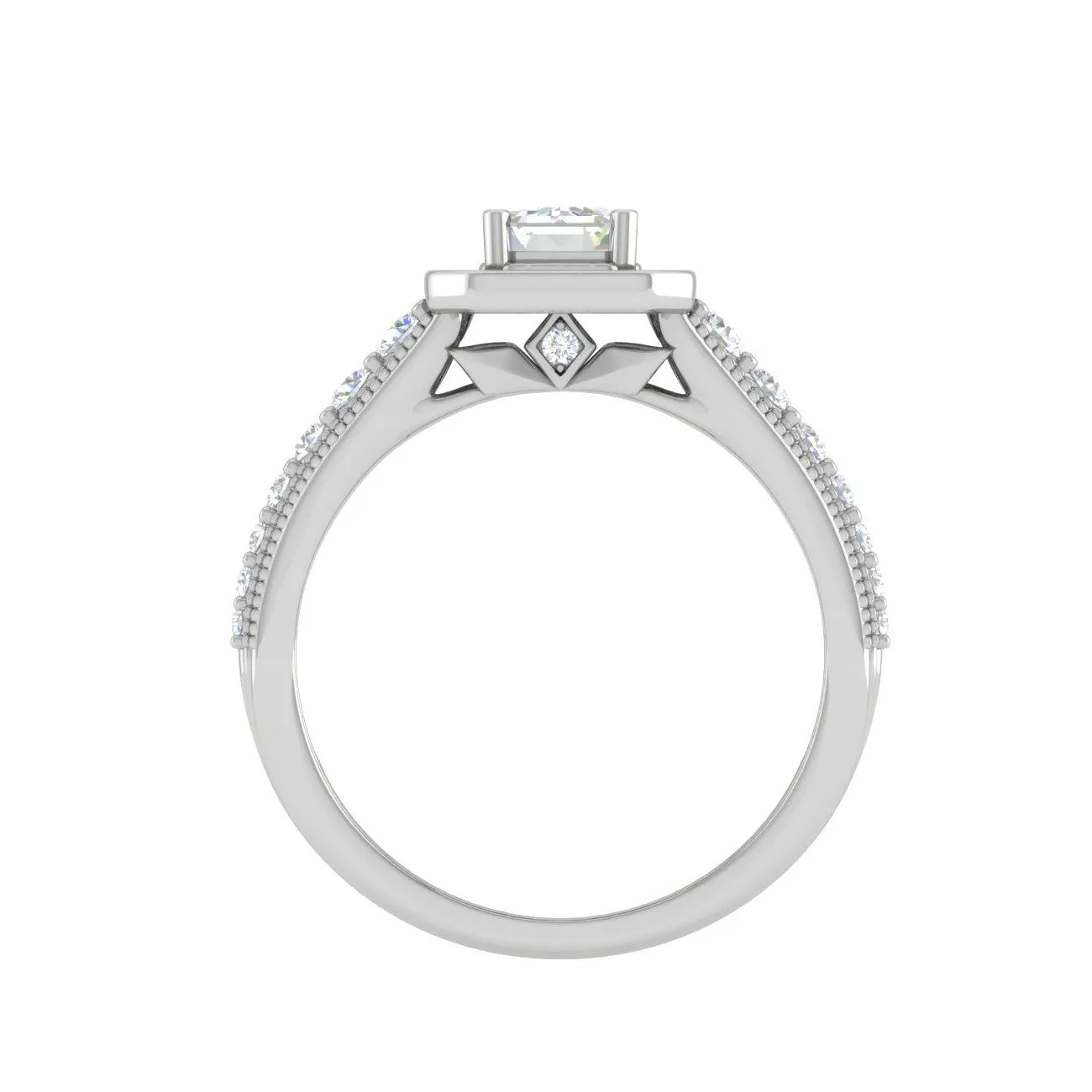 0.70 cts Emerald Cut Solitaire Halo Diamond Shank Platinum Ring JL PT JRW2824MM