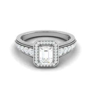 0.70 cts Emerald Cut Solitaire Halo Diamond Shank Platinum Ring JL PT JRW2824MM