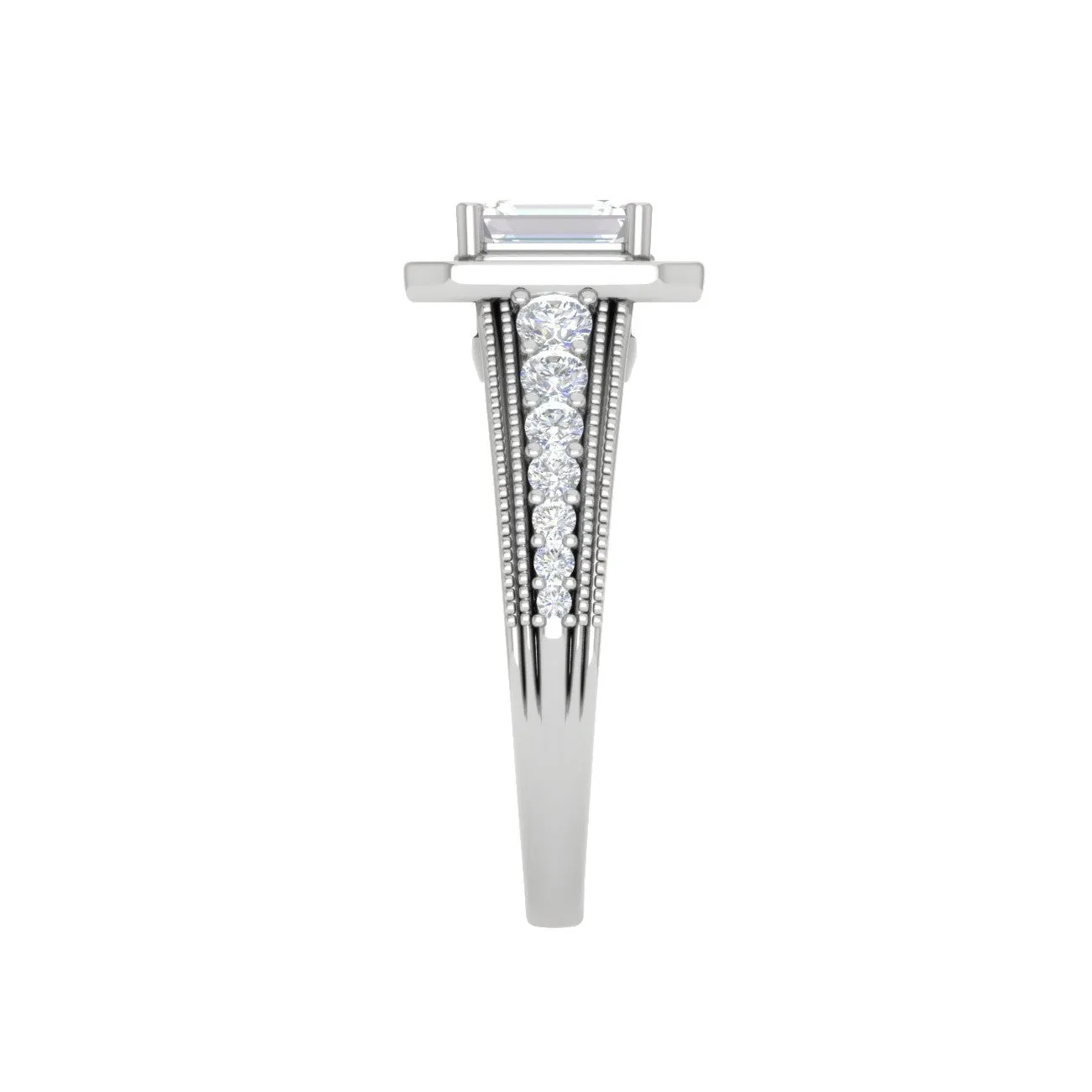 0.70 cts Emerald Cut Solitaire Halo Diamond Shank Platinum Ring JL PT JRW2824MM