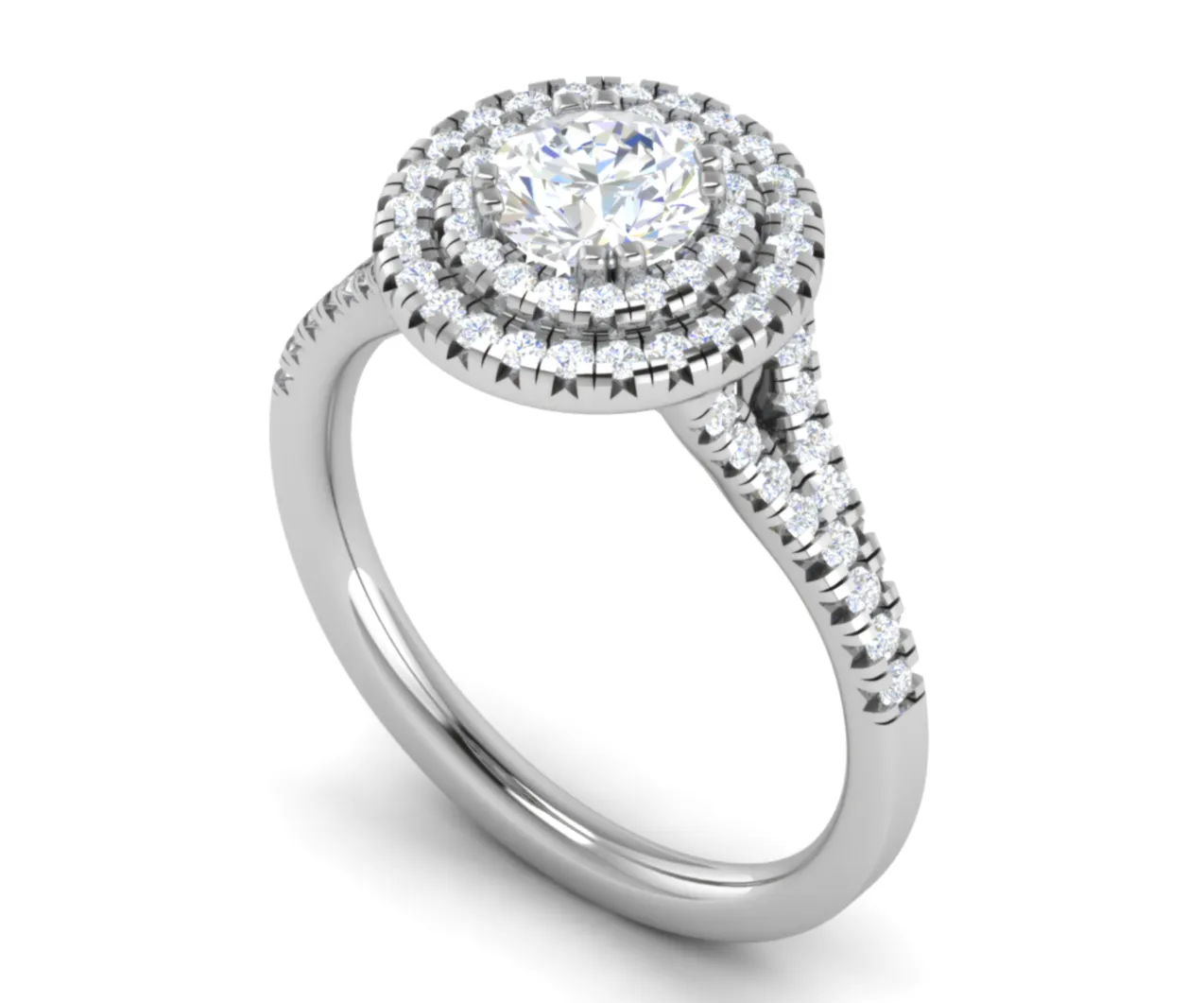 0.70 cts Solitaire Double Halo Diamond Shank Platinum Ring JL PT RH RD 105