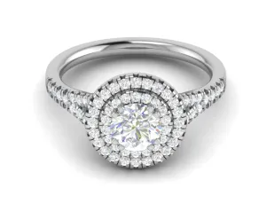 0.70 cts Solitaire Double Halo Diamond Shank Platinum Ring JL PT RH RD 105