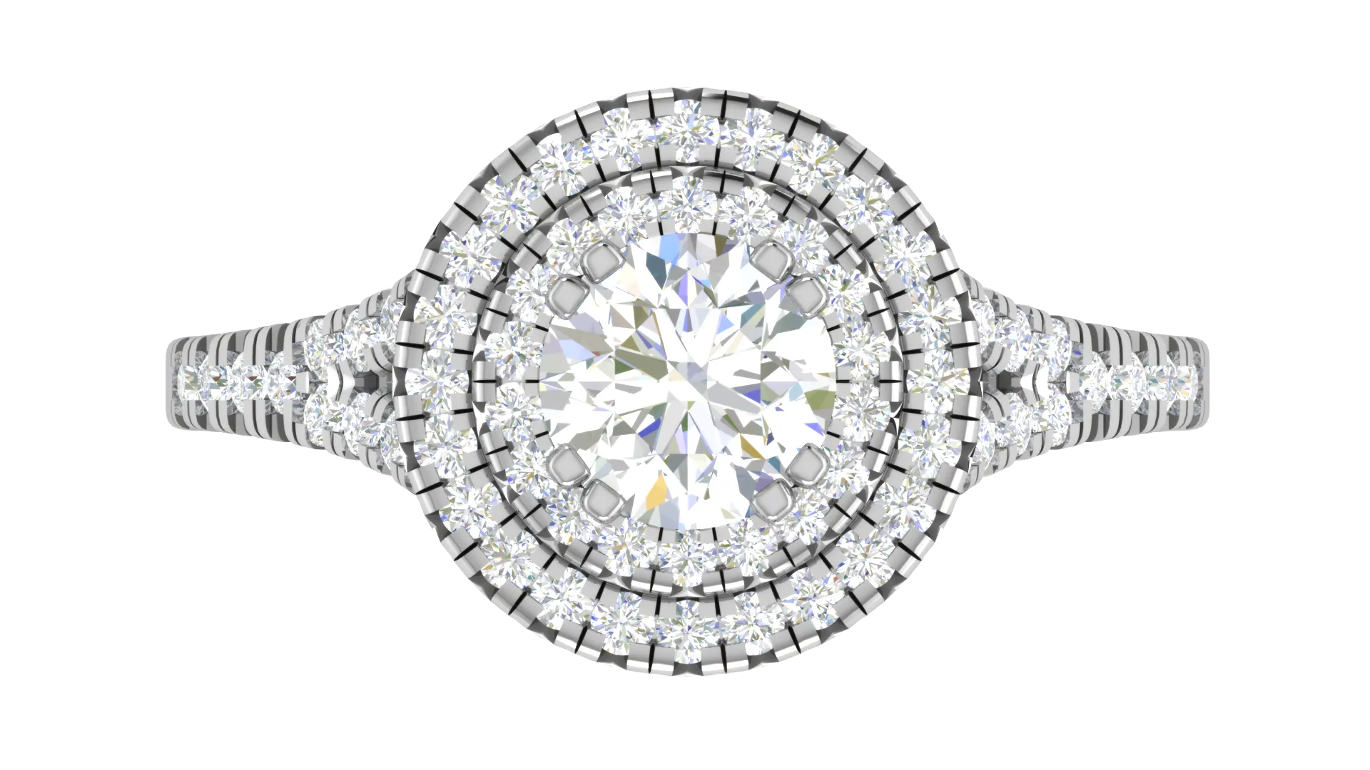 0.70 cts Solitaire Double Halo Diamond Shank Platinum Ring JL PT RH RD 105