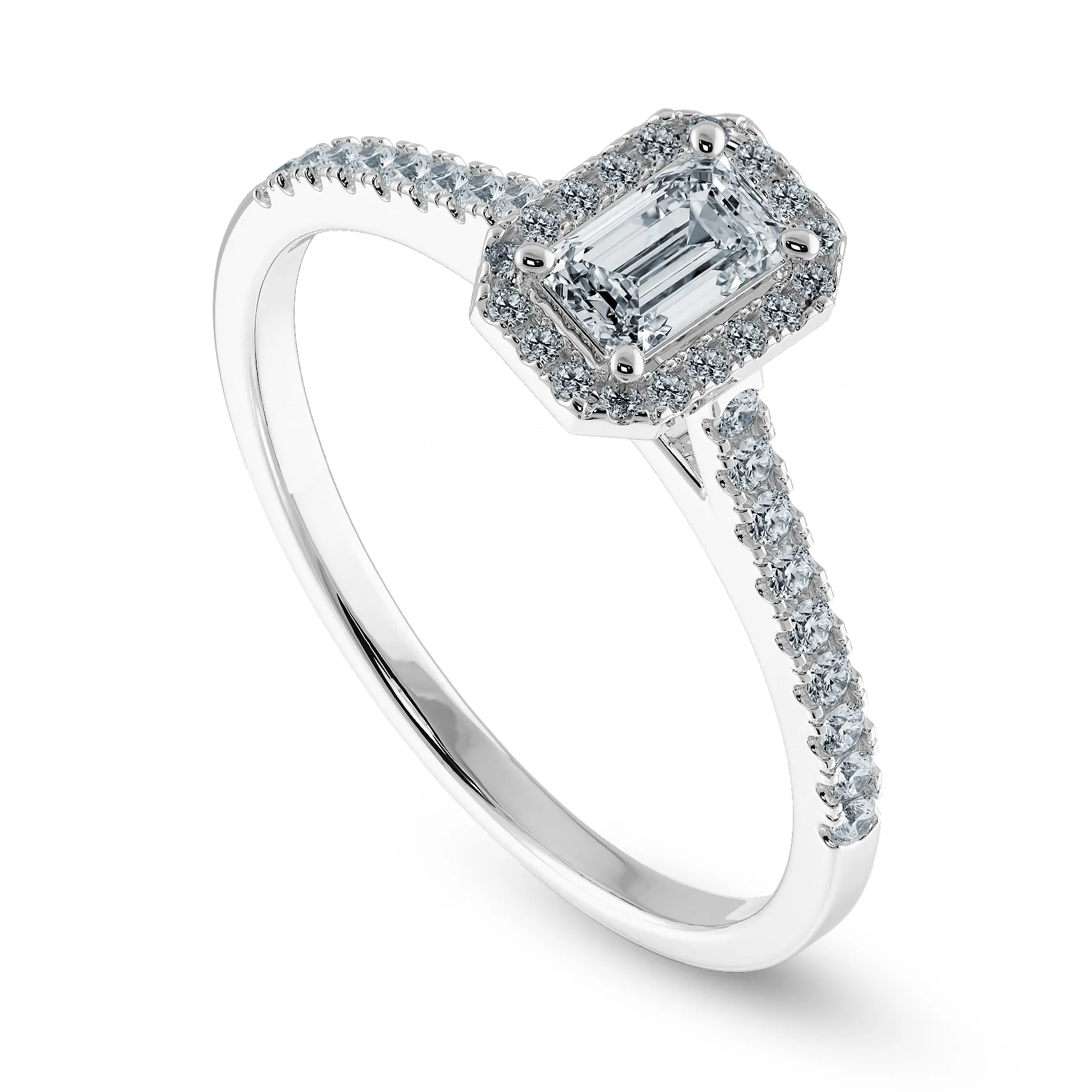 0.70cts Emerald Cut Solitaire Halo Diamond Shank Platinum Ring JL PT 1197-B