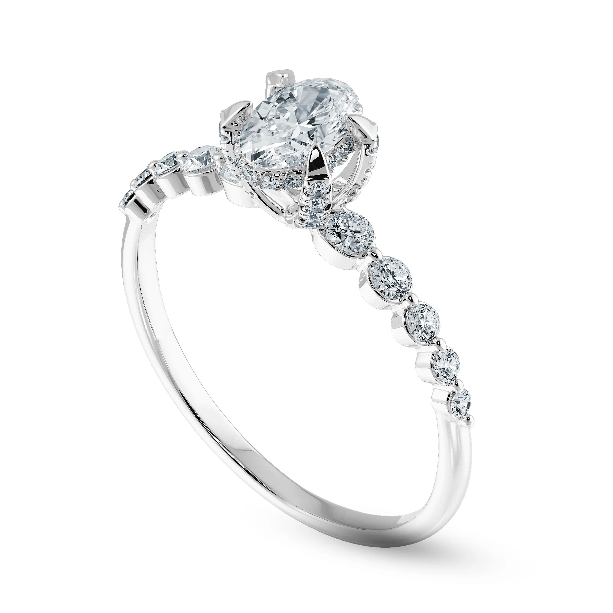 0.70cts Oval Cut Solitaire Halo Diamond Accents Platinum Ring JL PT 2008-B