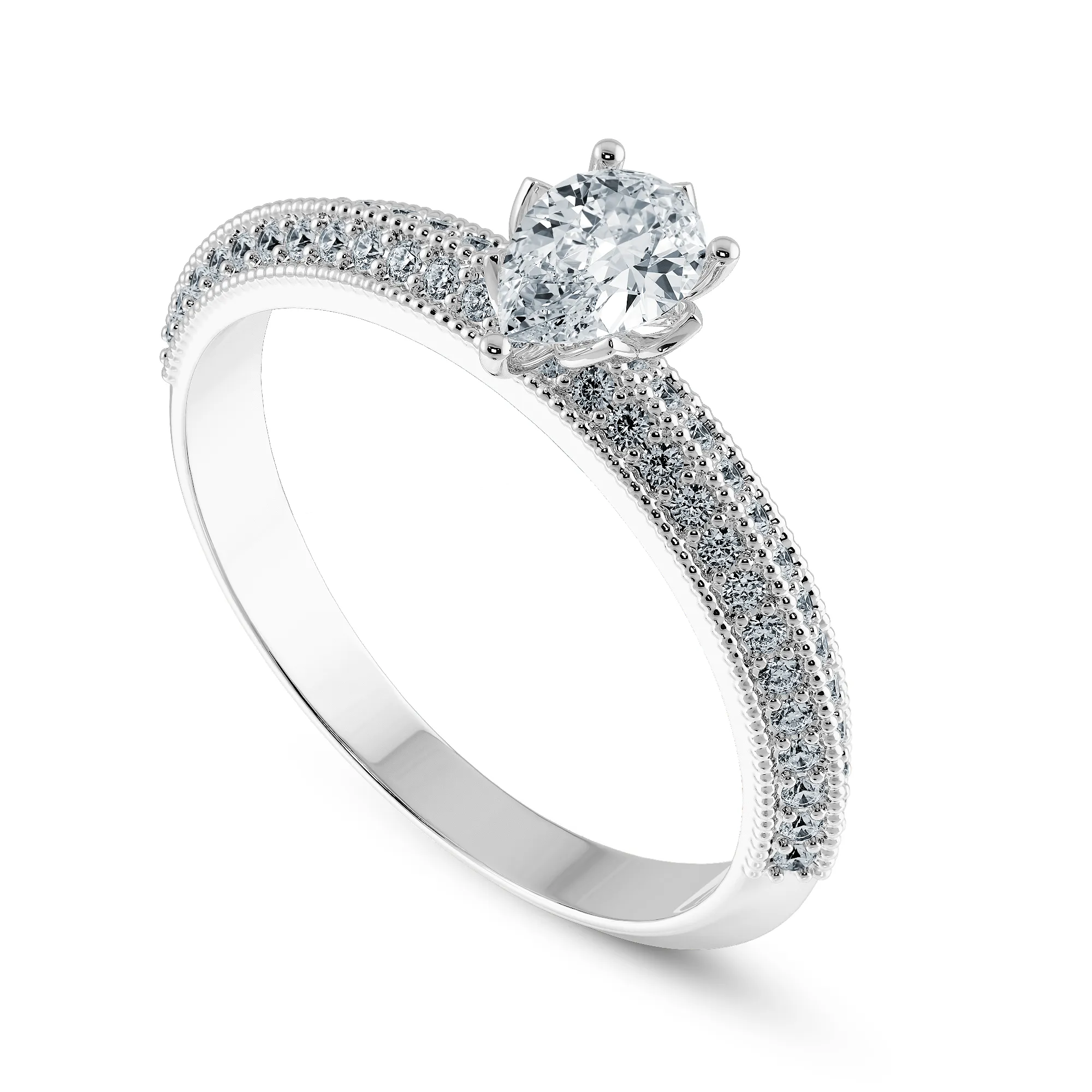0.70cts Pear Cut Solitaire Diamond Split Shank Platinum Ring JL PT 1191-B