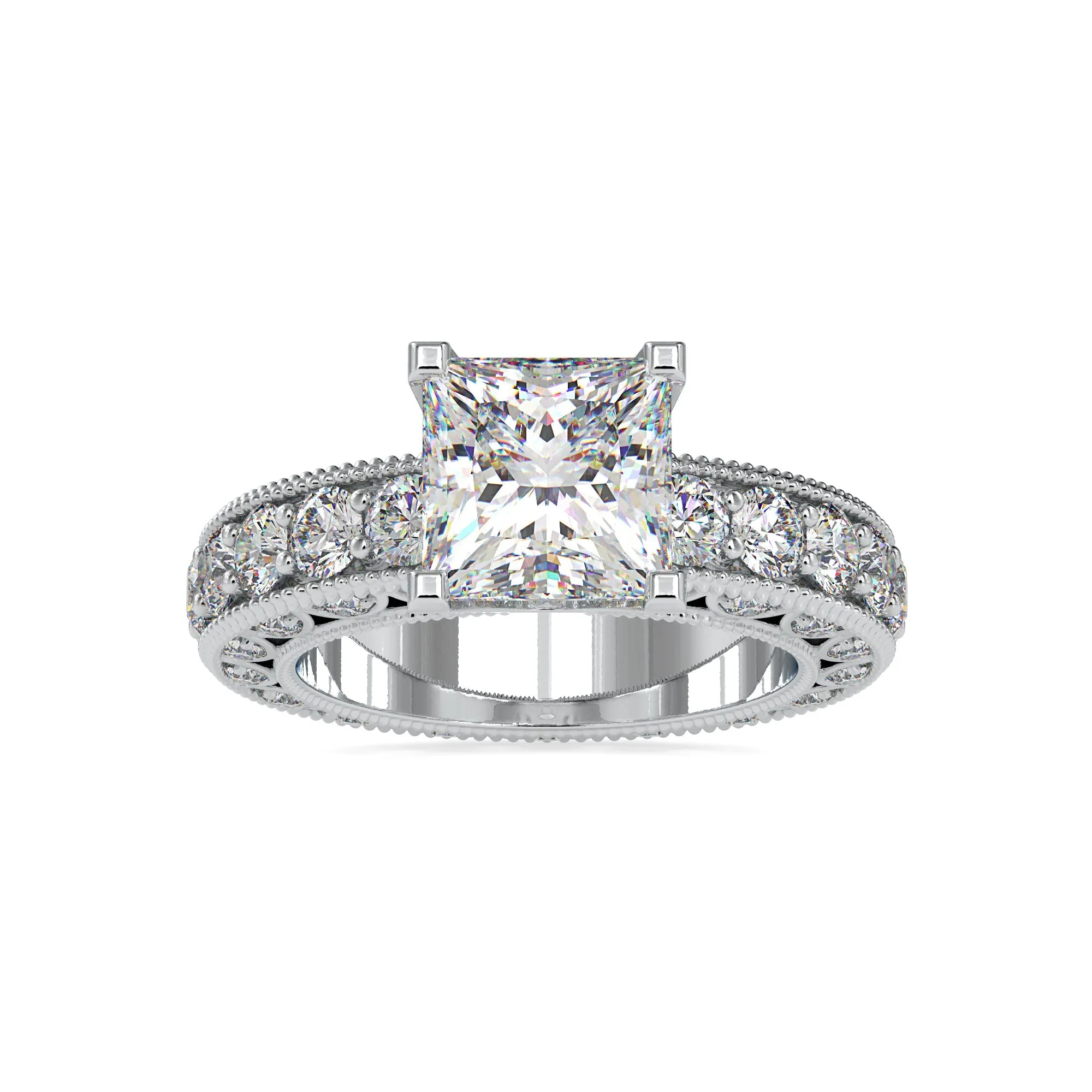 0.70cts. Princess Cut Solitaire Platinum Diamond Shank Engagement Ring JL PT 0099-A