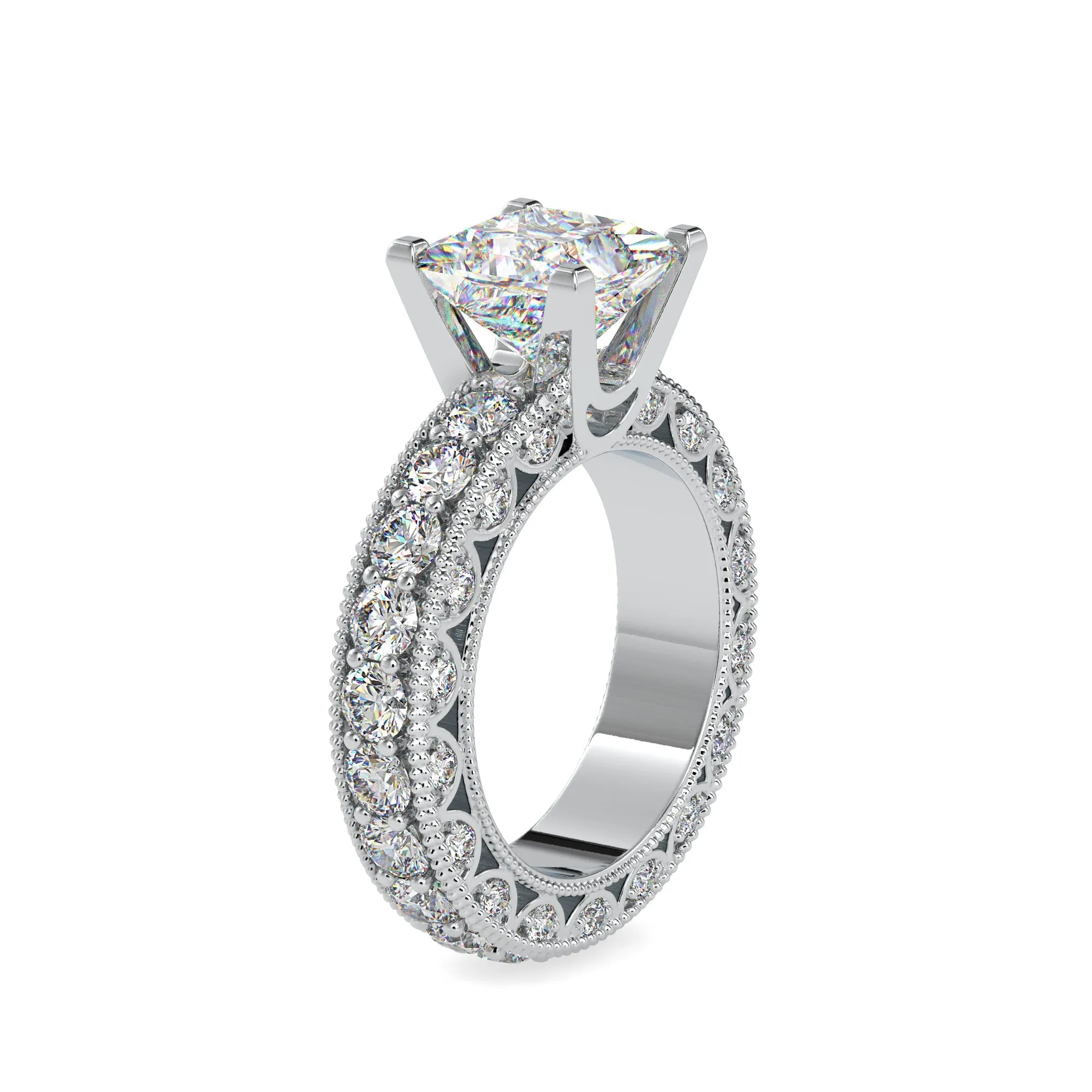 0.70cts. Princess Cut Solitaire Platinum Diamond Shank Engagement Ring JL PT 0099-A