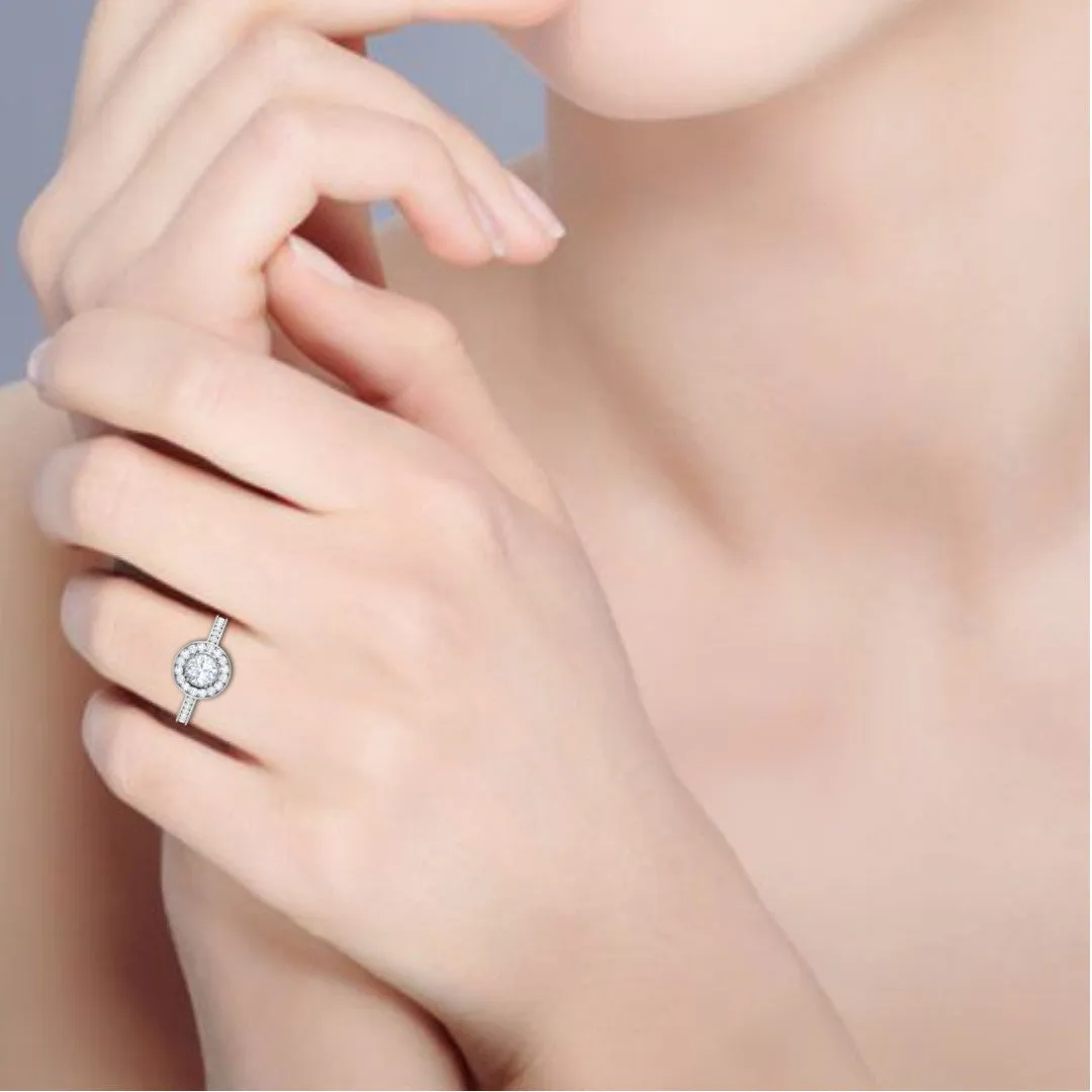 0.70cts Solitaire Halo Diamond Shank Platinum Diamond Ring JL PT RH RD 166