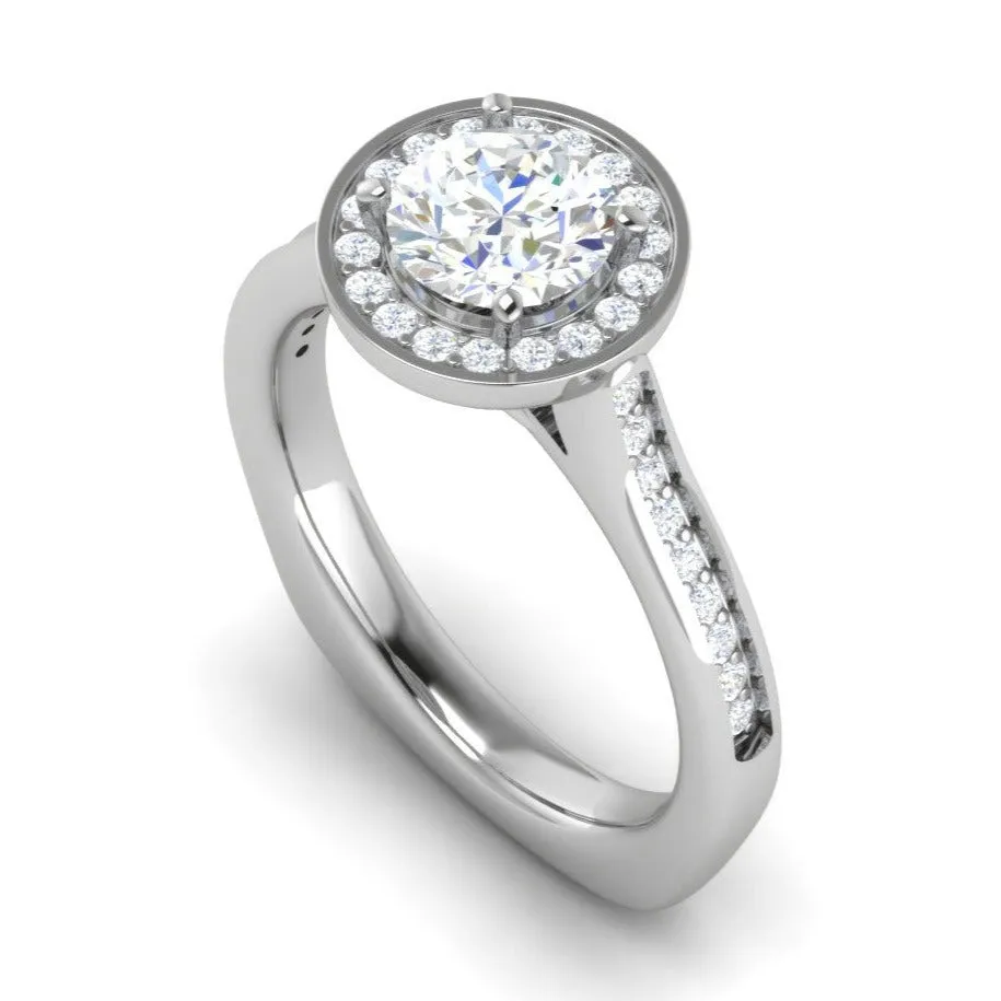 0.70cts Solitaire Halo Diamond Shank Platinum Ring JL PT RH RD 156