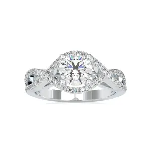 0.70cts. Solitaire Platinum Diamond Halo Twisted Shank Engagement Ring JL PT 0118