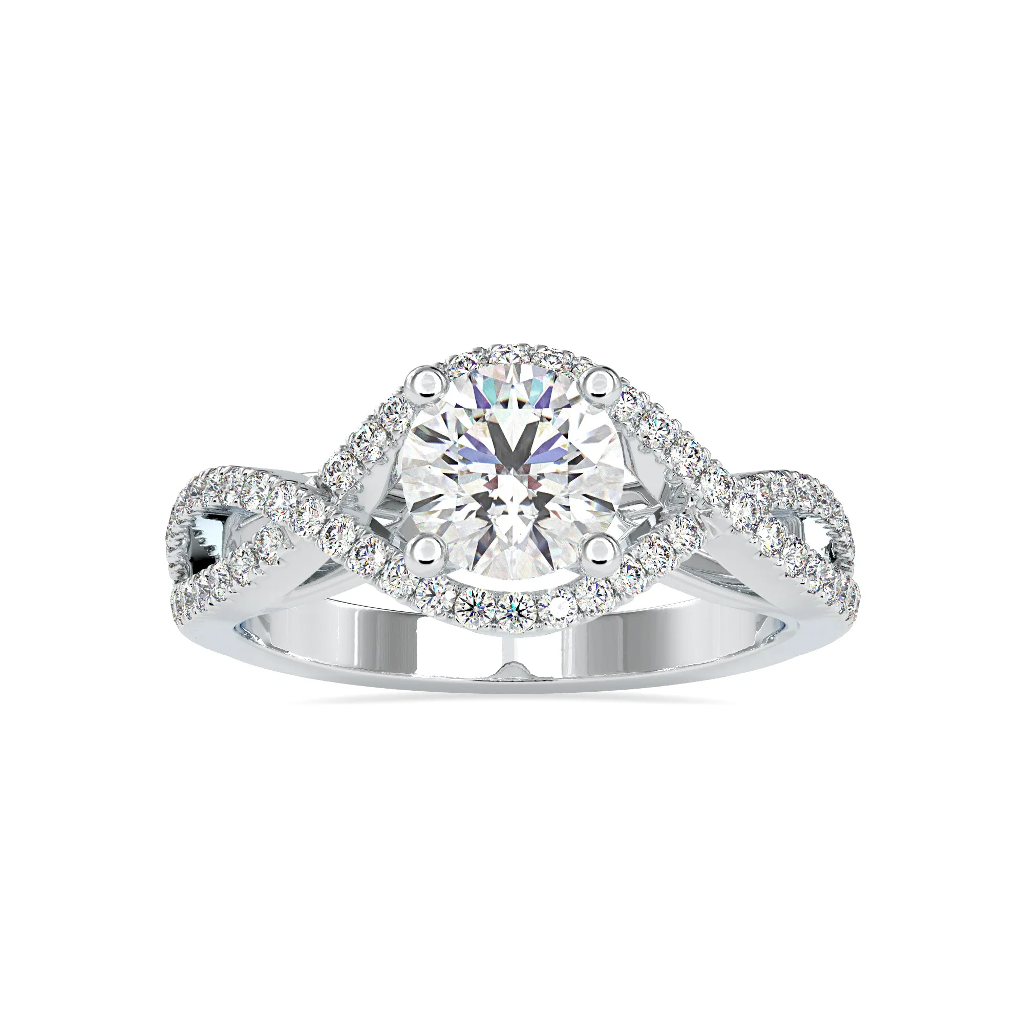 0.70cts. Solitaire Platinum Diamond Halo Twisted Shank Engagement Ring JL PT 0118
