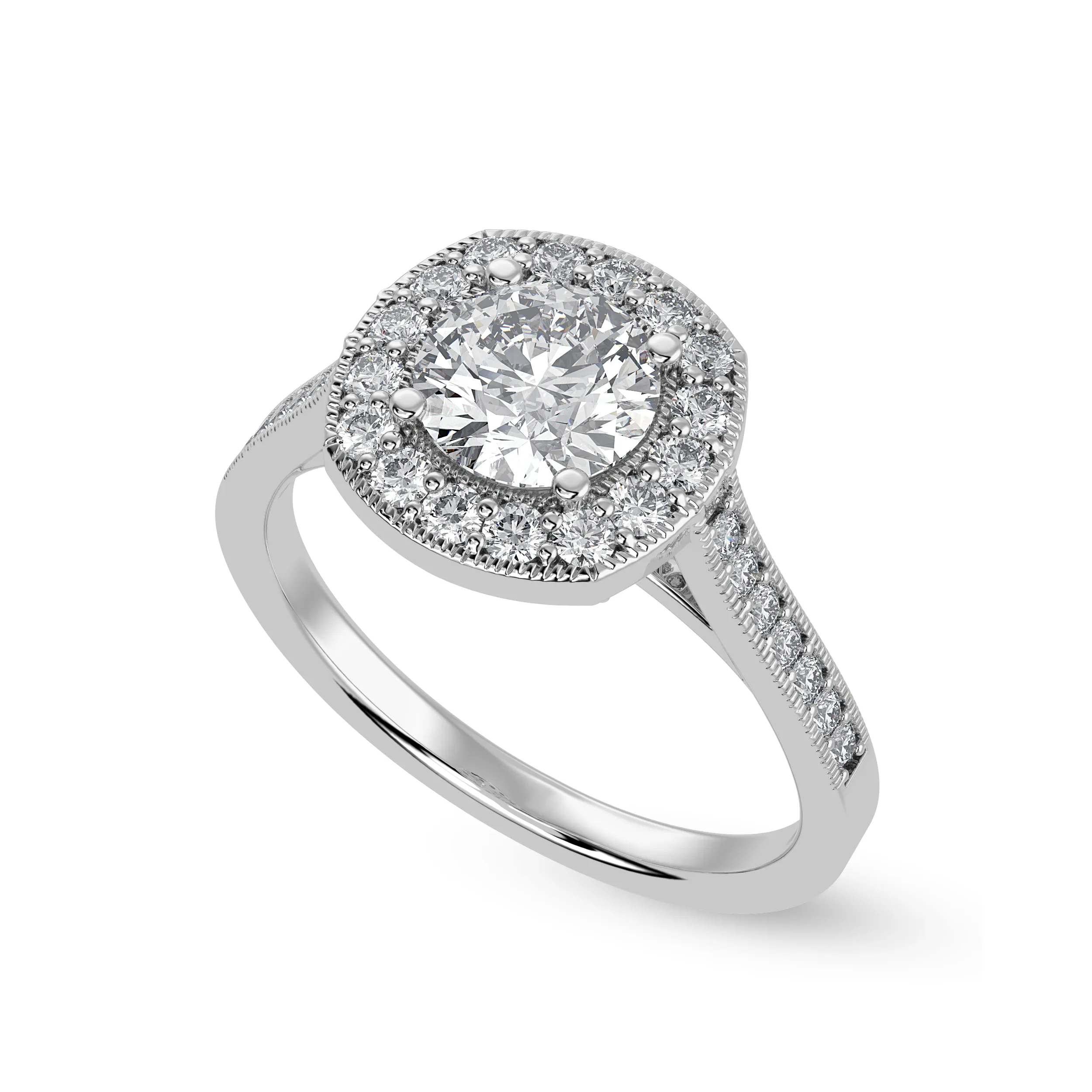 1-Carat Solitaire Halo Diamond Shank Platinum Ring JL PT 1332-C
