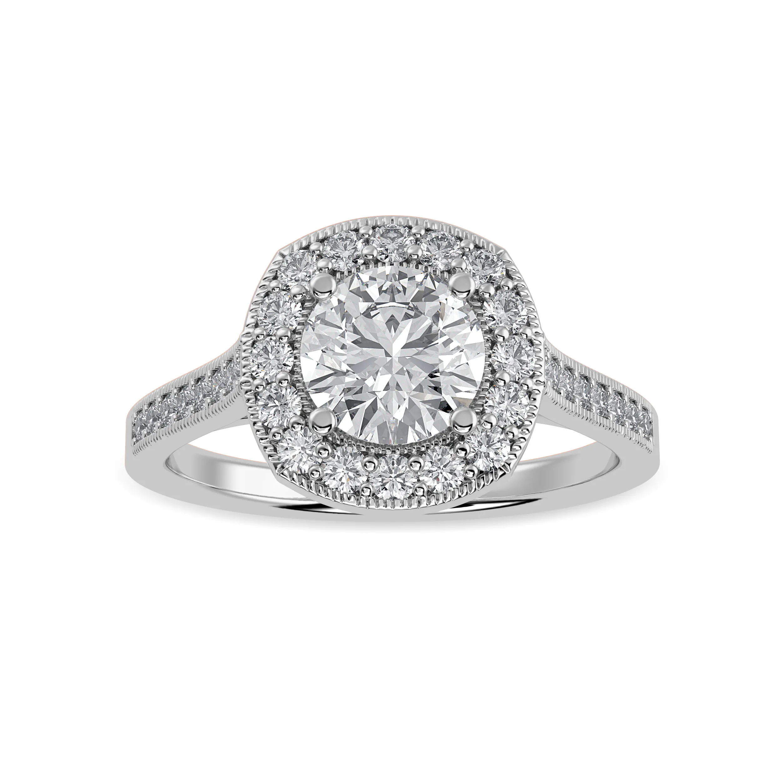 1-Carat Solitaire Halo Diamond Shank Platinum Ring JL PT 1332-C