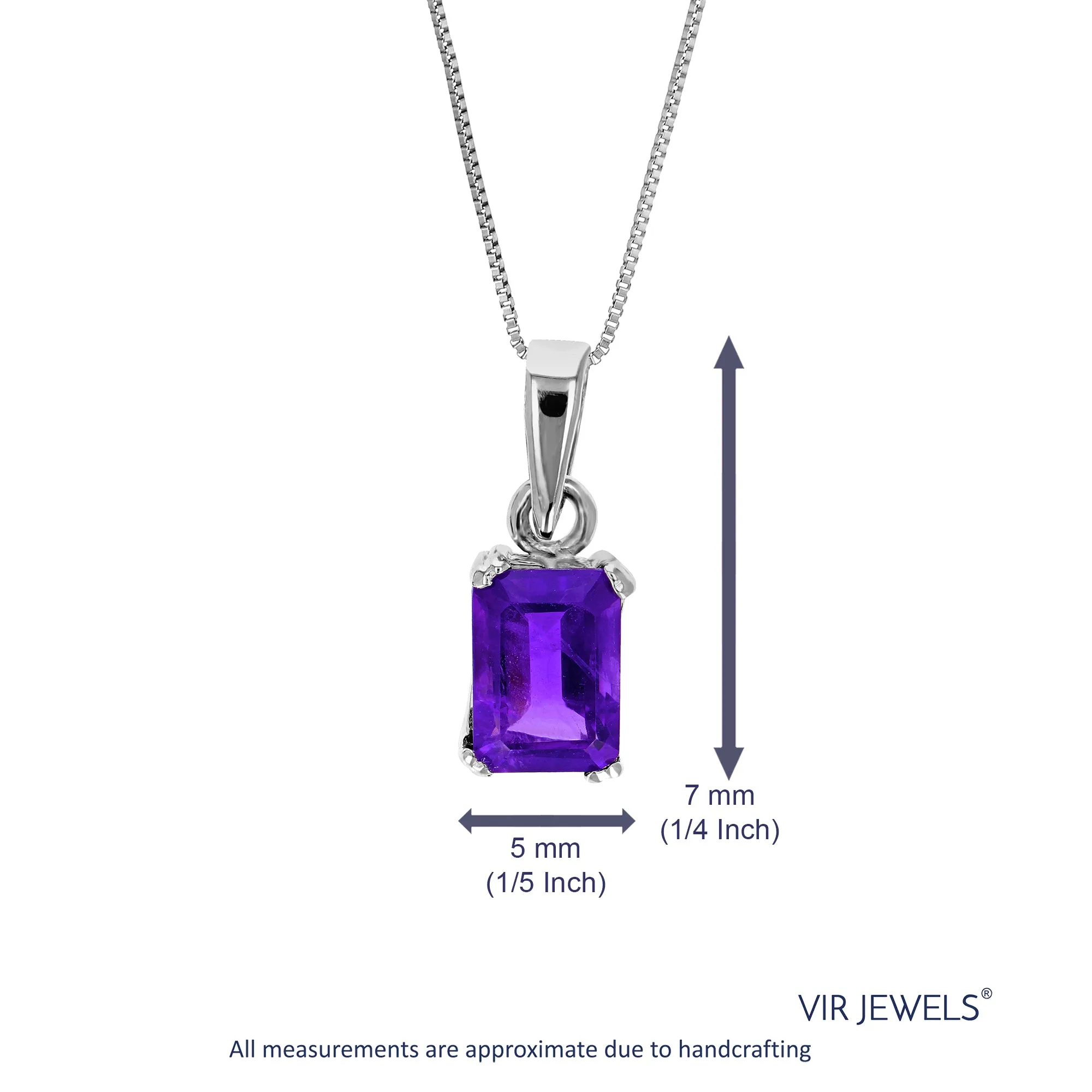 1 cttw Pendant Necklace, Purple Amethyst Emerald Shape Pendant Necklace for Women in .925 Sterling Silver with Rhodium, 18 Inch Chain, Prong Setting