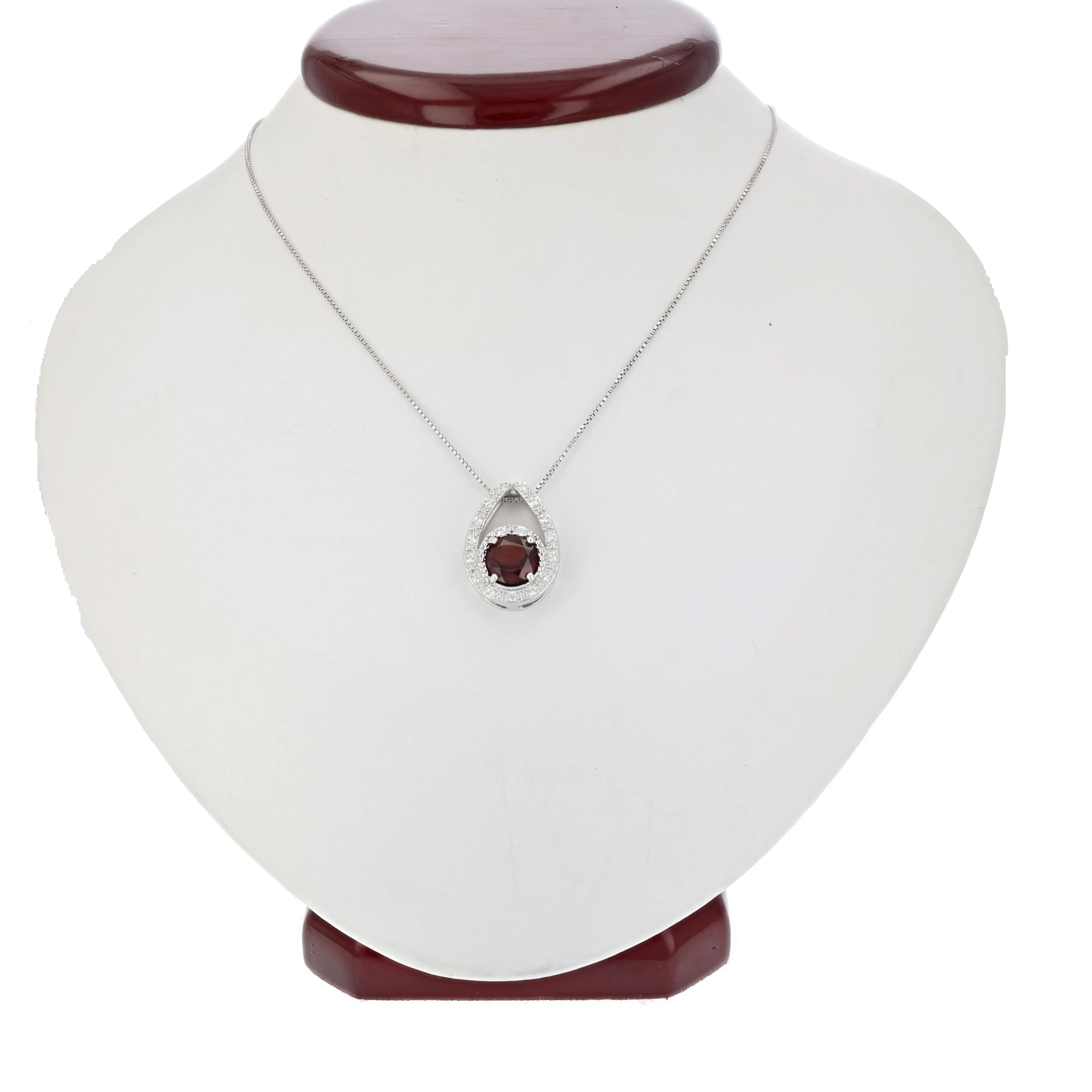 1.05 cttw Pendant Necklace, Garnet Pendant Necklace for Women in .925 Sterling Silver with Rhodium, 18 Inch Chain, Prong Setting